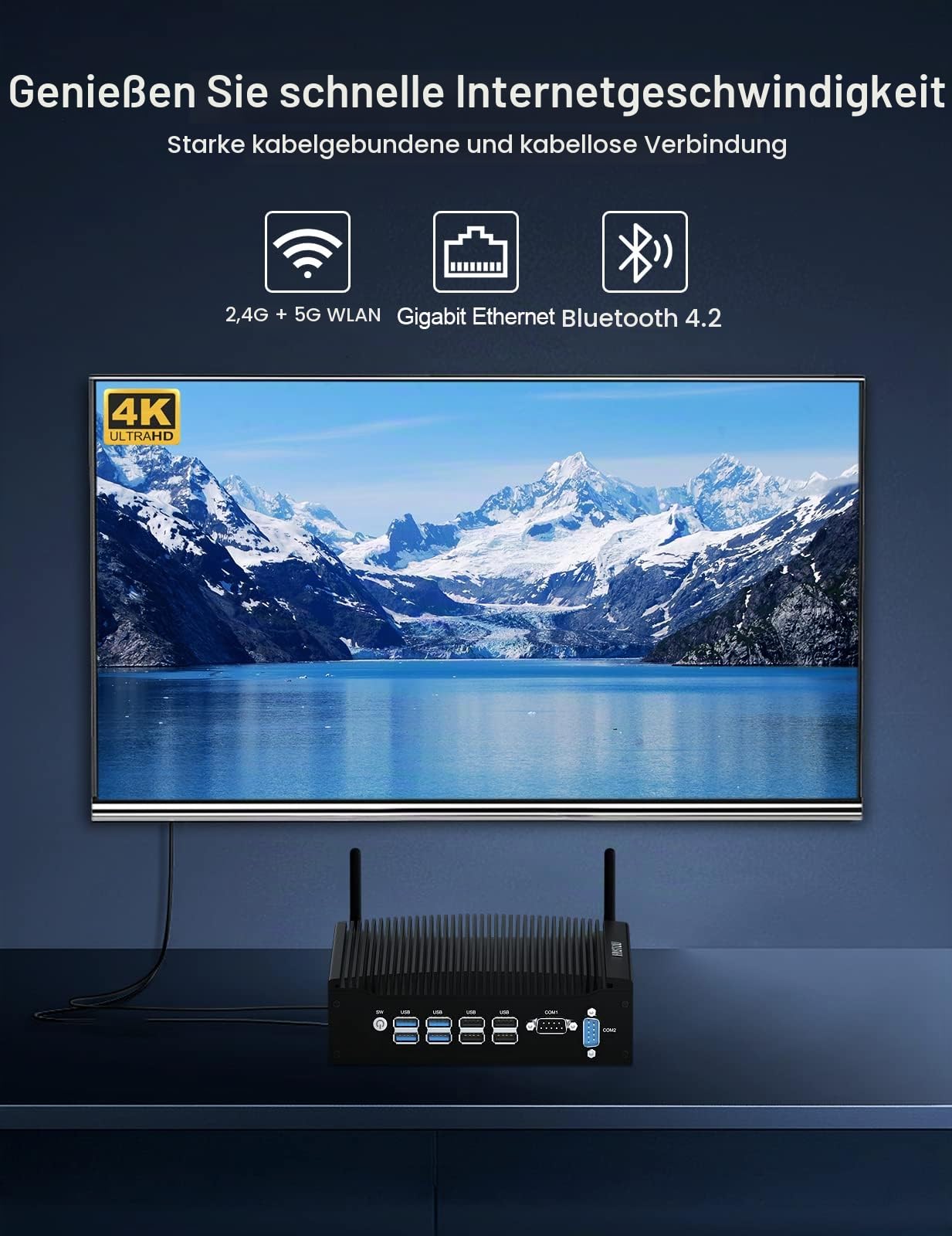 HYSTOU Lüfterloser Industrie Mini PC i5 8260U/8350U, Fanless Mini PC 16GB Ram DDR4 512GB SSD 4K Doppel Display Mini Computer Unterstützt Win 11 Pro