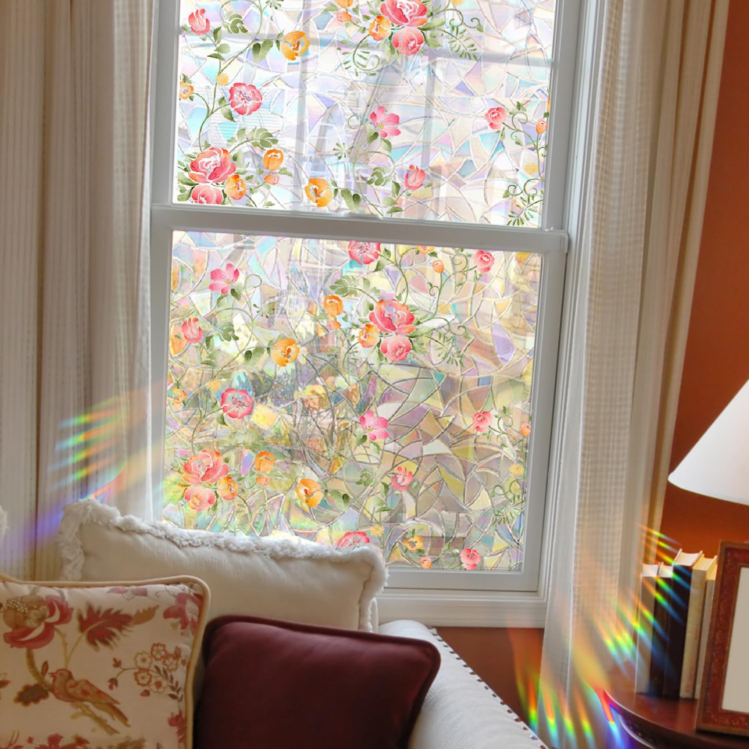 Window Privacy Film Stained Glass Windows Clings Decorative Stickers for Home, Living Room, Bathroom, Window, Door Decor (15.74 x 78.74)