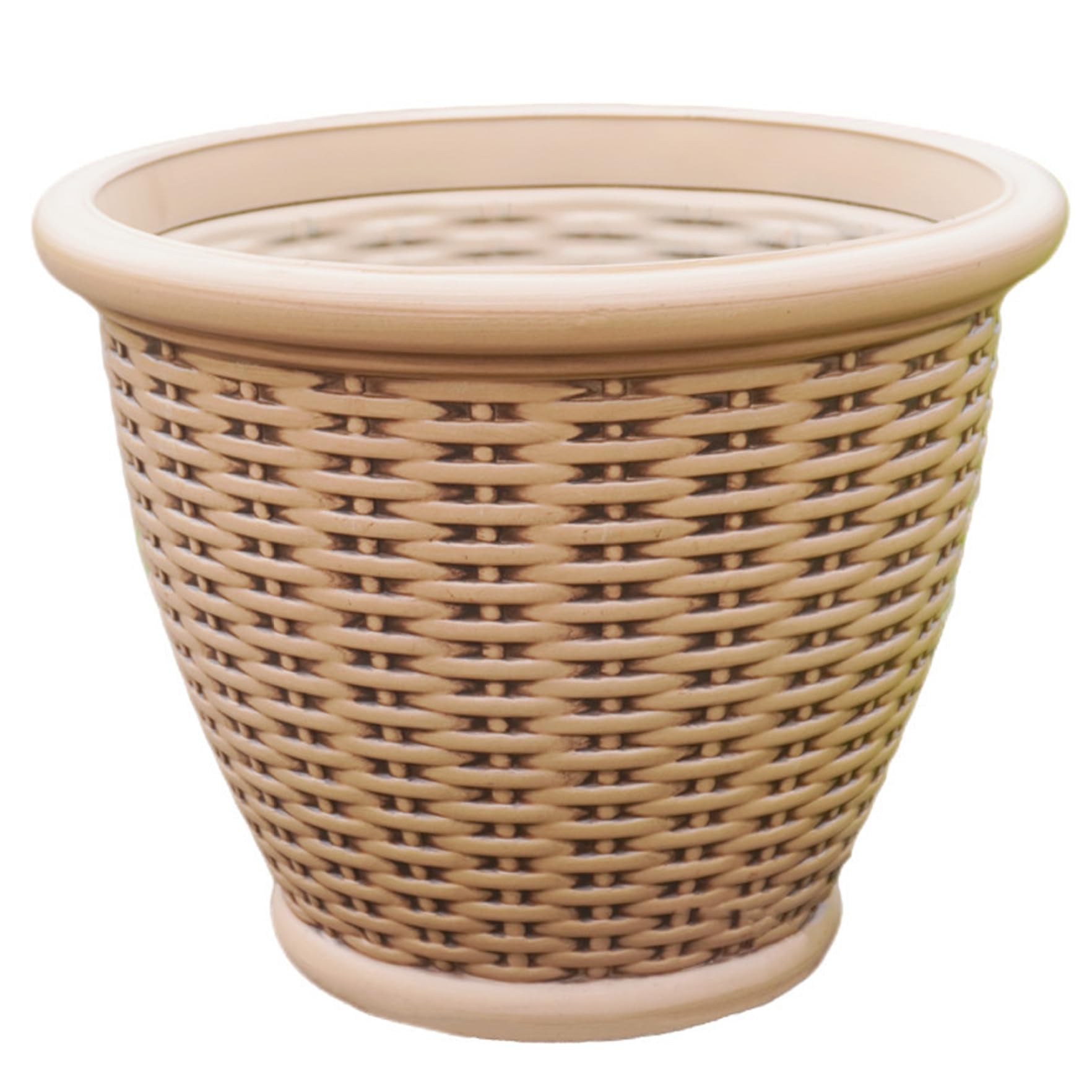 CAKEEYUM Wicker Planter 12 Inch Resin Woven Planter Lightweight Rattan Look Indoor/Outdoor Imitated Rattan Plant Basket with Drainage Holes Yellow Wicker, Basket, Woven Plan