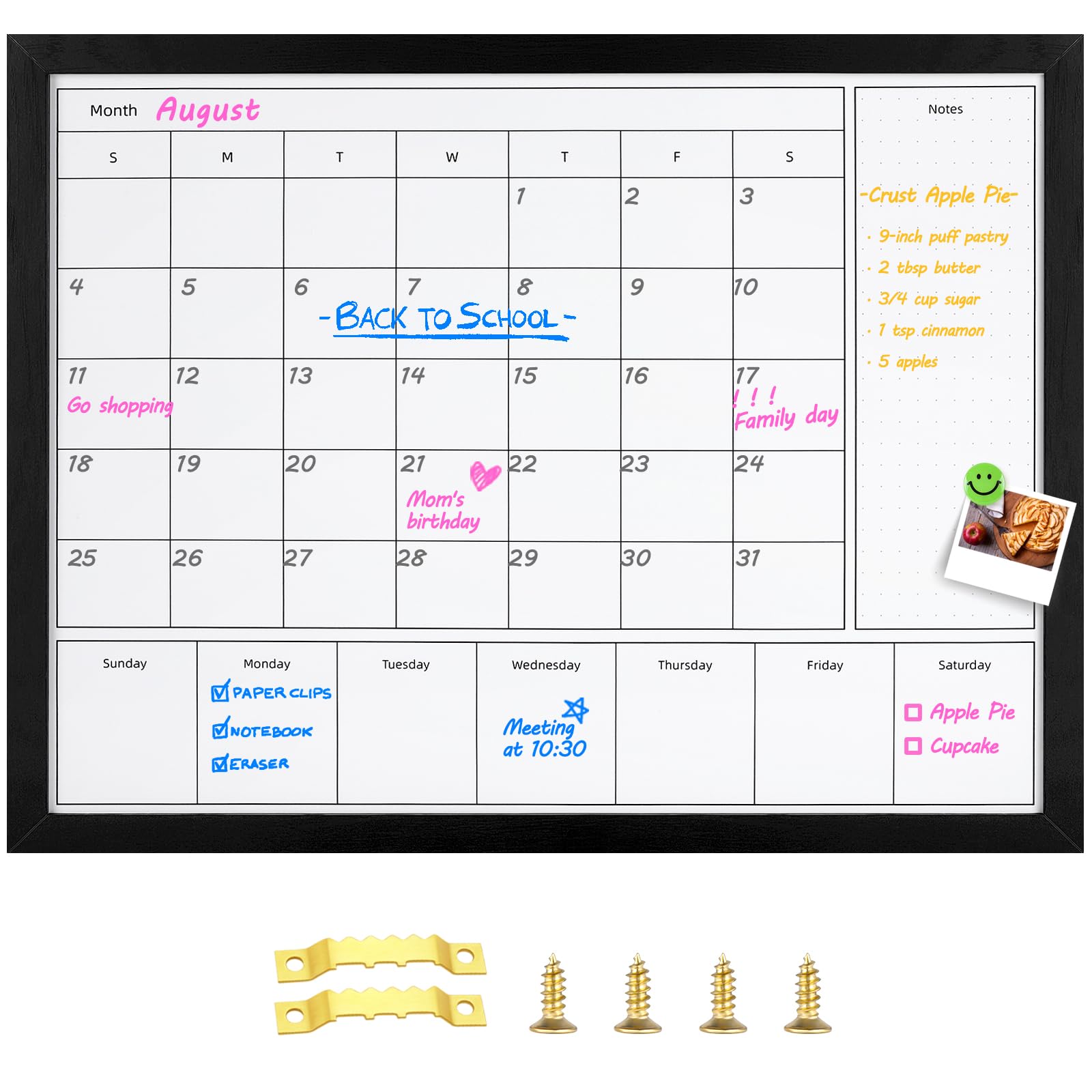 Aitakatta 3-in-1 Dry Erase Calendar for Wall, 23.6x17.7 inches Magnetic Surface Monthly & Weekly Planner Whiteboard, Dry Erase Board with Black Wood