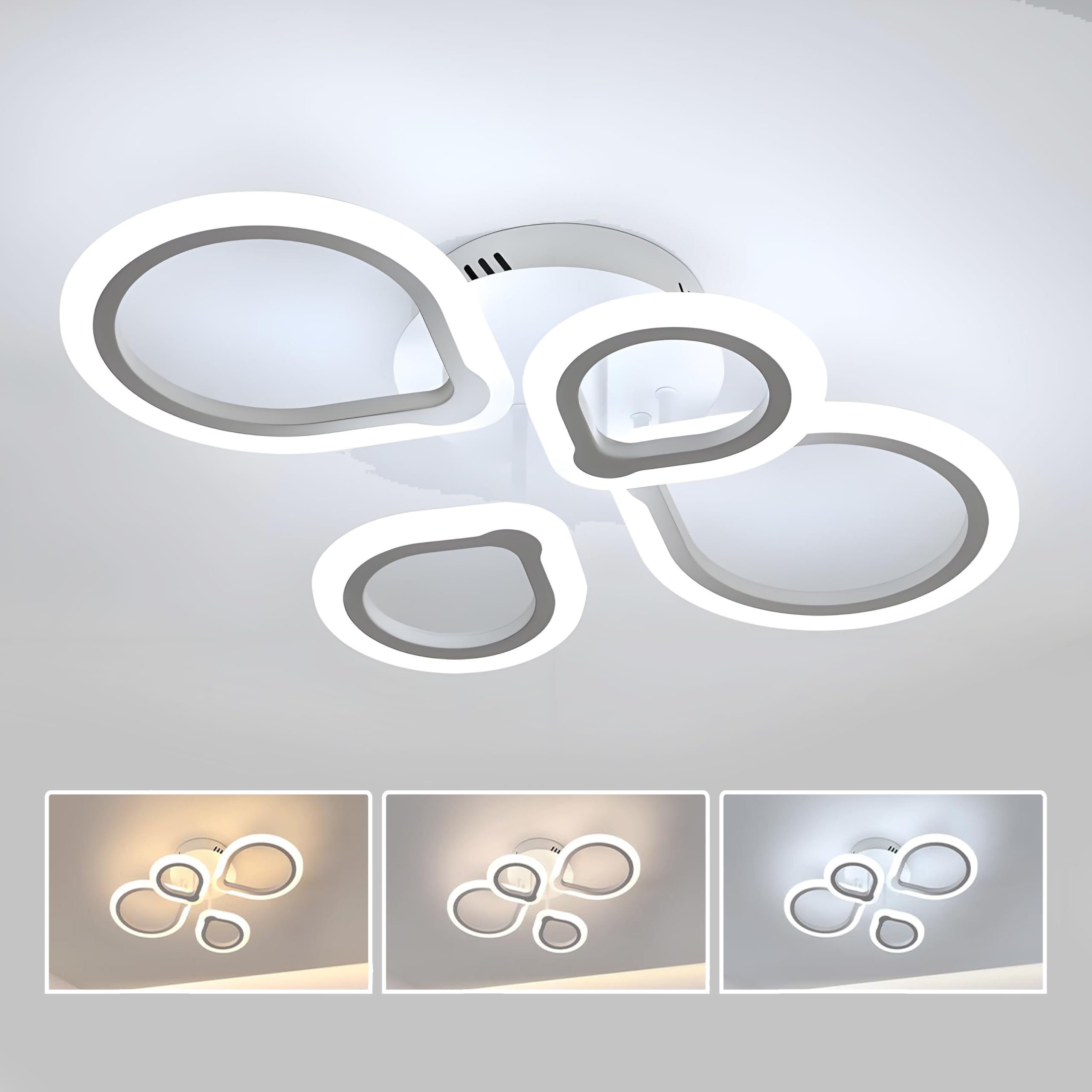 Goeco Modern Ceiling Light, 3 Color Modes 3000K/4500K/6000K LED Flush Mount Ceiling Light, White 4 Rings Acrylic Close to Ceiling Light Fixture for Living Room, Dining Room, Kitchen, Bedroom