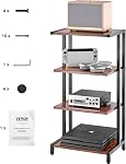 VEVOR 4-Tier AV Media Stand, Corner TV Stand, Height Adjustable Wooden Shelves for DVD Players/Cable Boxes/Games Consoles, Brown