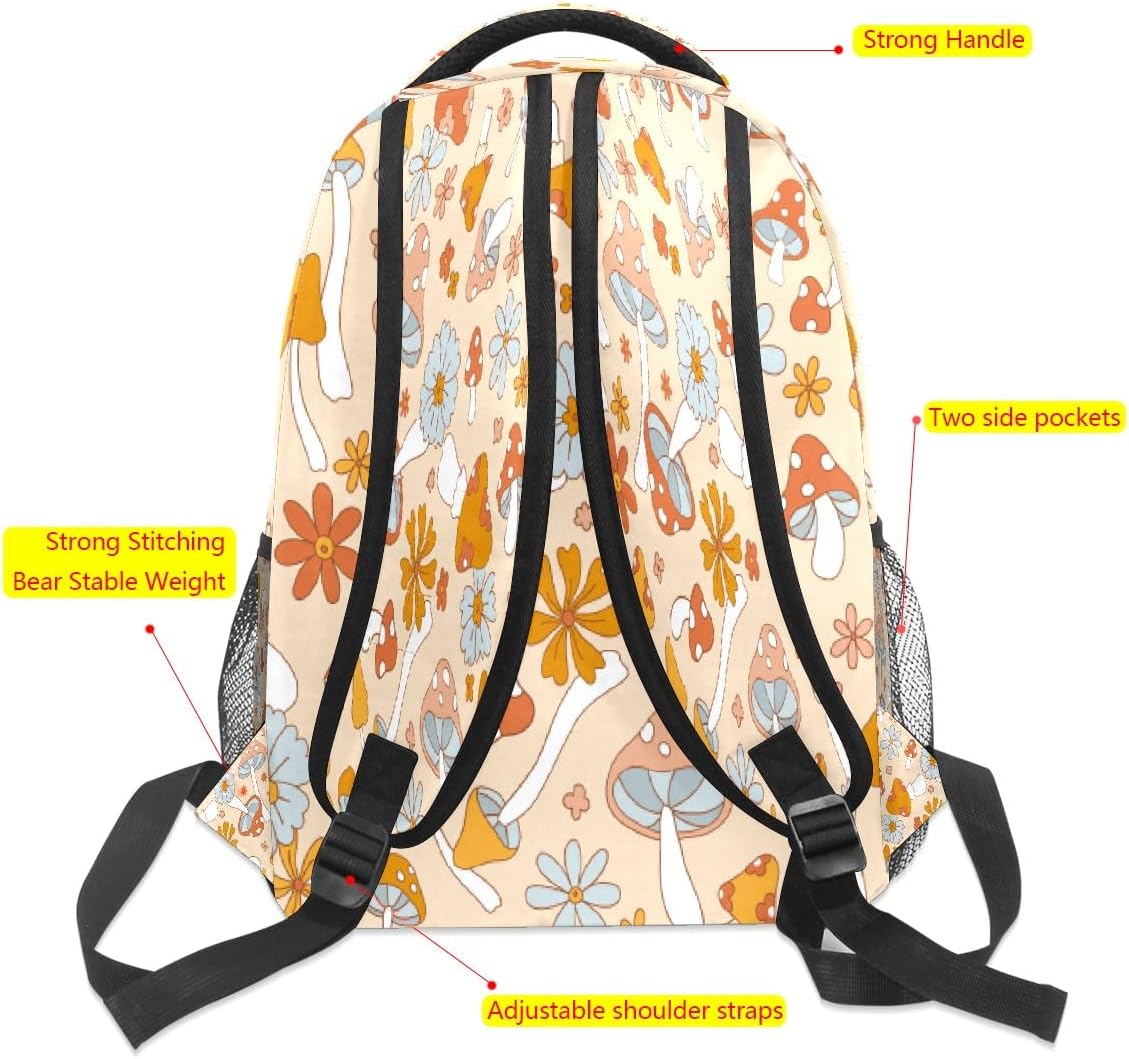 College Bookbag Retro Mushroom School Bag Business Laptop Backpack Travel Hiking Daypack Large Diaper Bag for Adult Girls Boys - Image 2