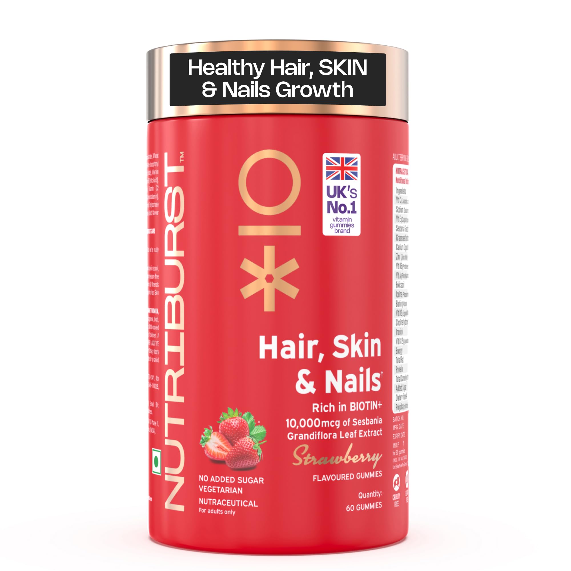 - Biotin Gummies for Healthy Hair, Skin & Nails Growth | With High Potency 10000 mcg of Sesbania Extract Natural Biotin,Folic Acid & Multivitamins, No-Added Sugar, Strawberry Flavor|60 Gummy
