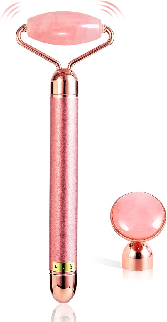 2in1 Rose Quartz Face Roller Skin Care Tools Electric Facial Roller
