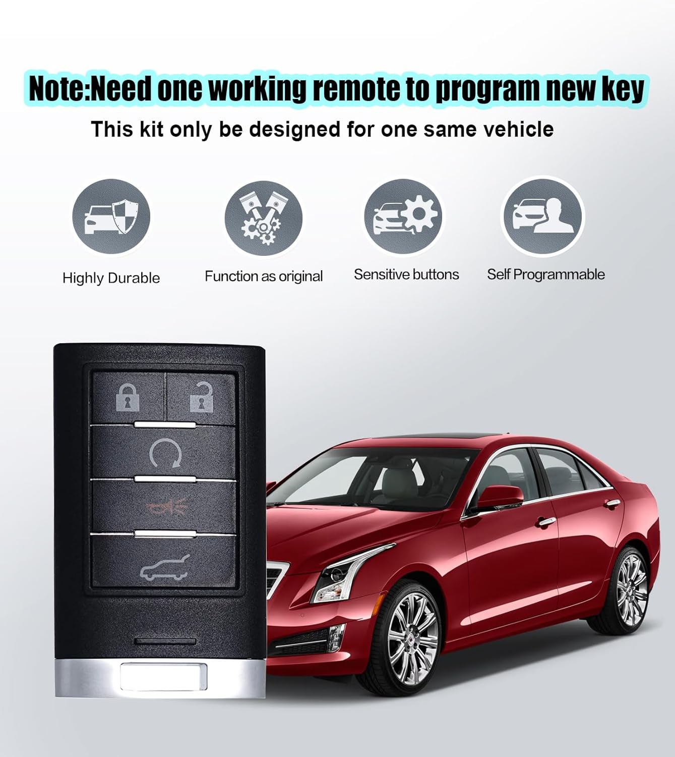 Remote2program Keyless Entry Remote Self-Programmable Car Key Replacement for 2013-2014 Cadillac ATS XTS 2010-2015 Cadillac SRX 315Mhz NBG009768T (NBG009768T self programmable Remote)