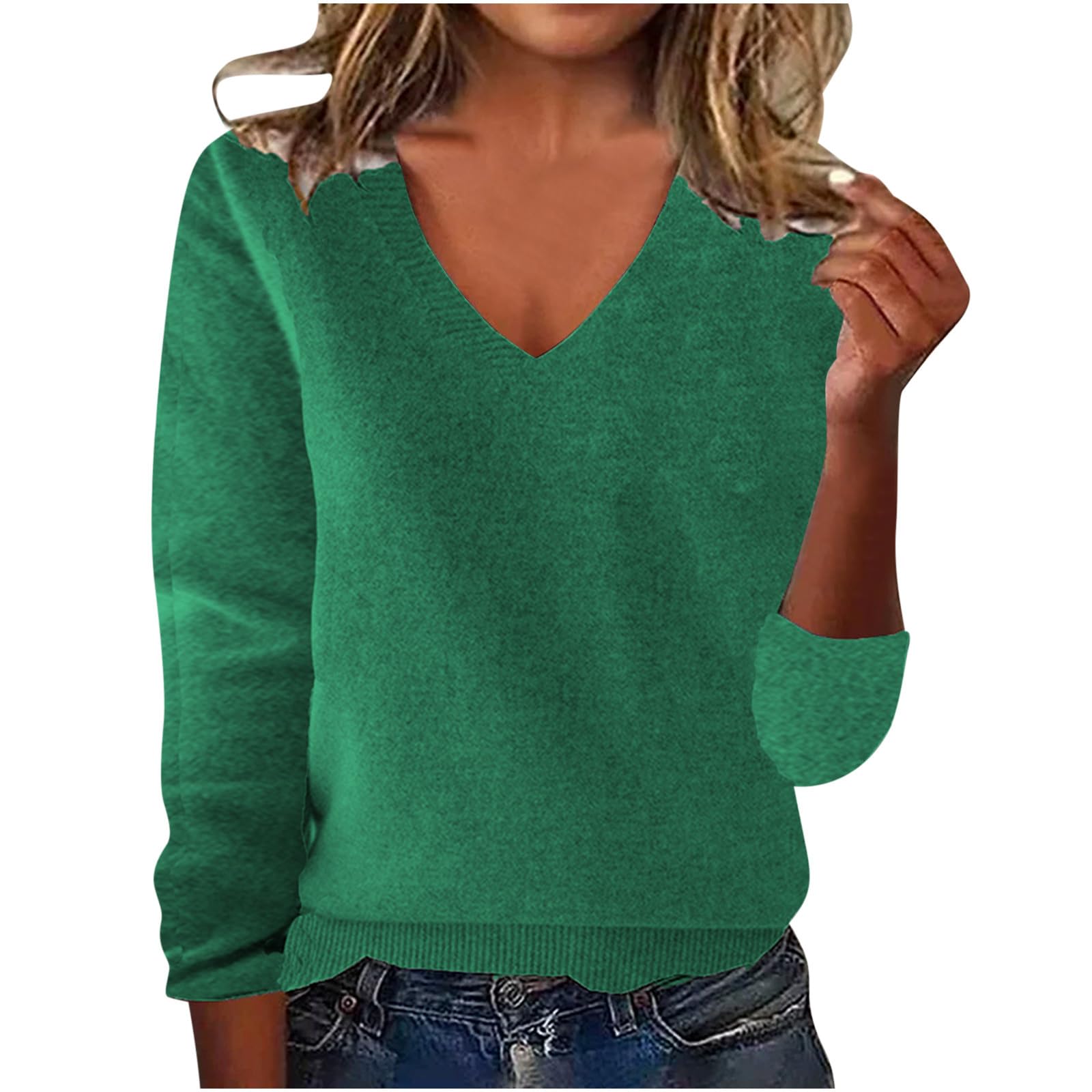 Cashmere Sweaters for Women Oversized V Neck Sweater Long Sleeve Lightweight Knit Tops Soft Casual Classic Pullover