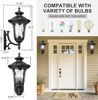 Outdoor Wall Lights + Pendant + Post Lights Combo, Black, Rustic Modern Retro, Porch, Patio, Walkway, Driveway