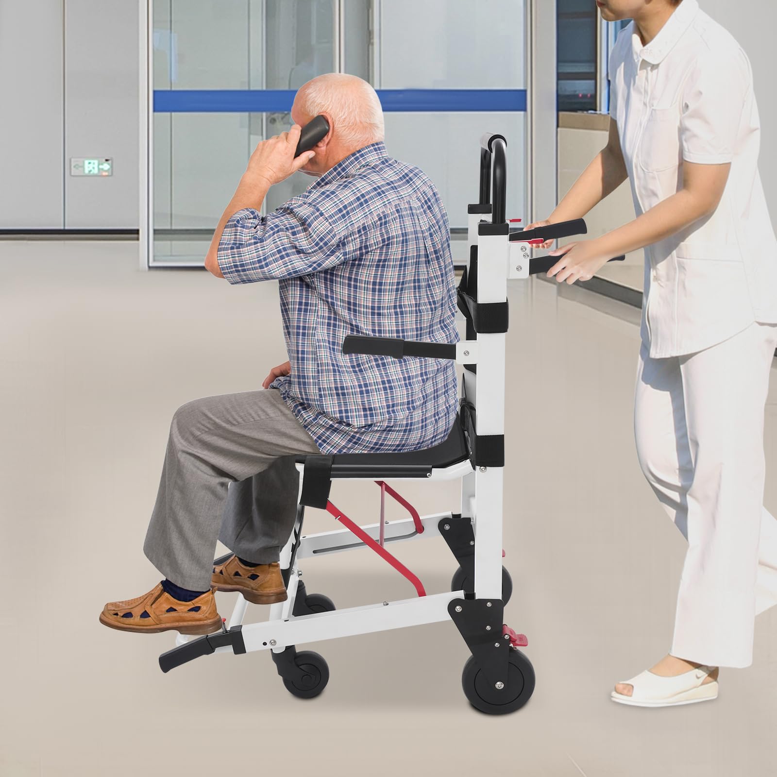 Silla de ruedas 2 en 1, capacidad de carga de 180 kg, ergonómica, con 4 correas para personas con movilidad reducida (blanco, negro)