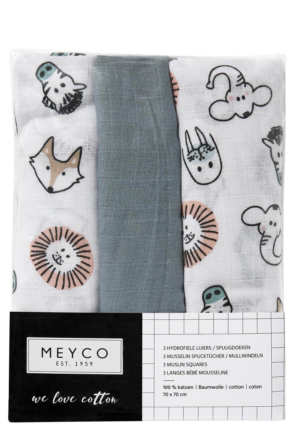 Meyco Zestaw 3 pannolini garza mussola 70x70cm Verde pietra Bianco