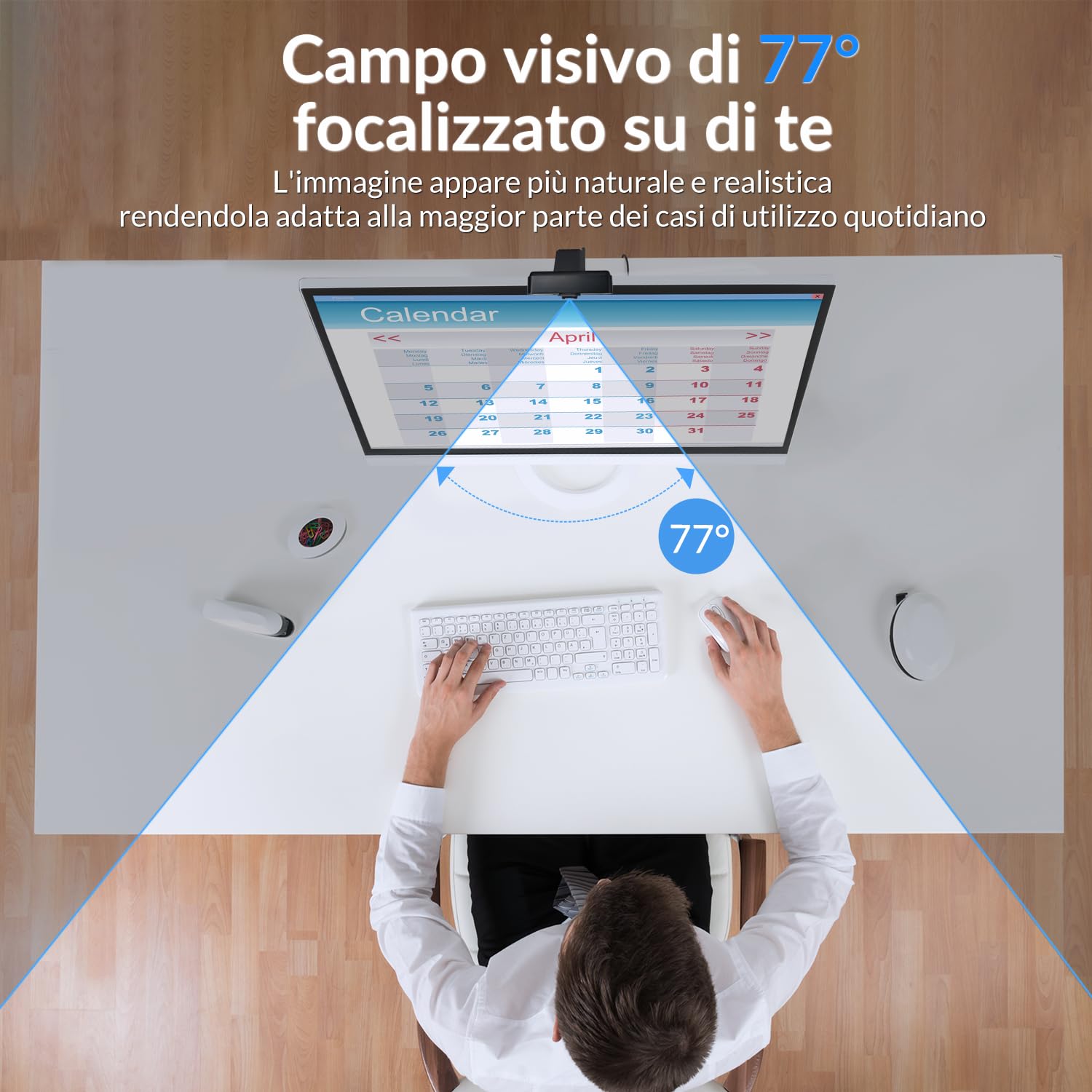 Webcam 4K per PC, 4K UHD 1/2.55" Sensore Sony, Auto Focus, Copertura Privacy e Treppiede, Doppio Microfono con Cancellazione del Rumore, Plug&Play, 77° FOV, Webcam per Streaming, Videochiamate