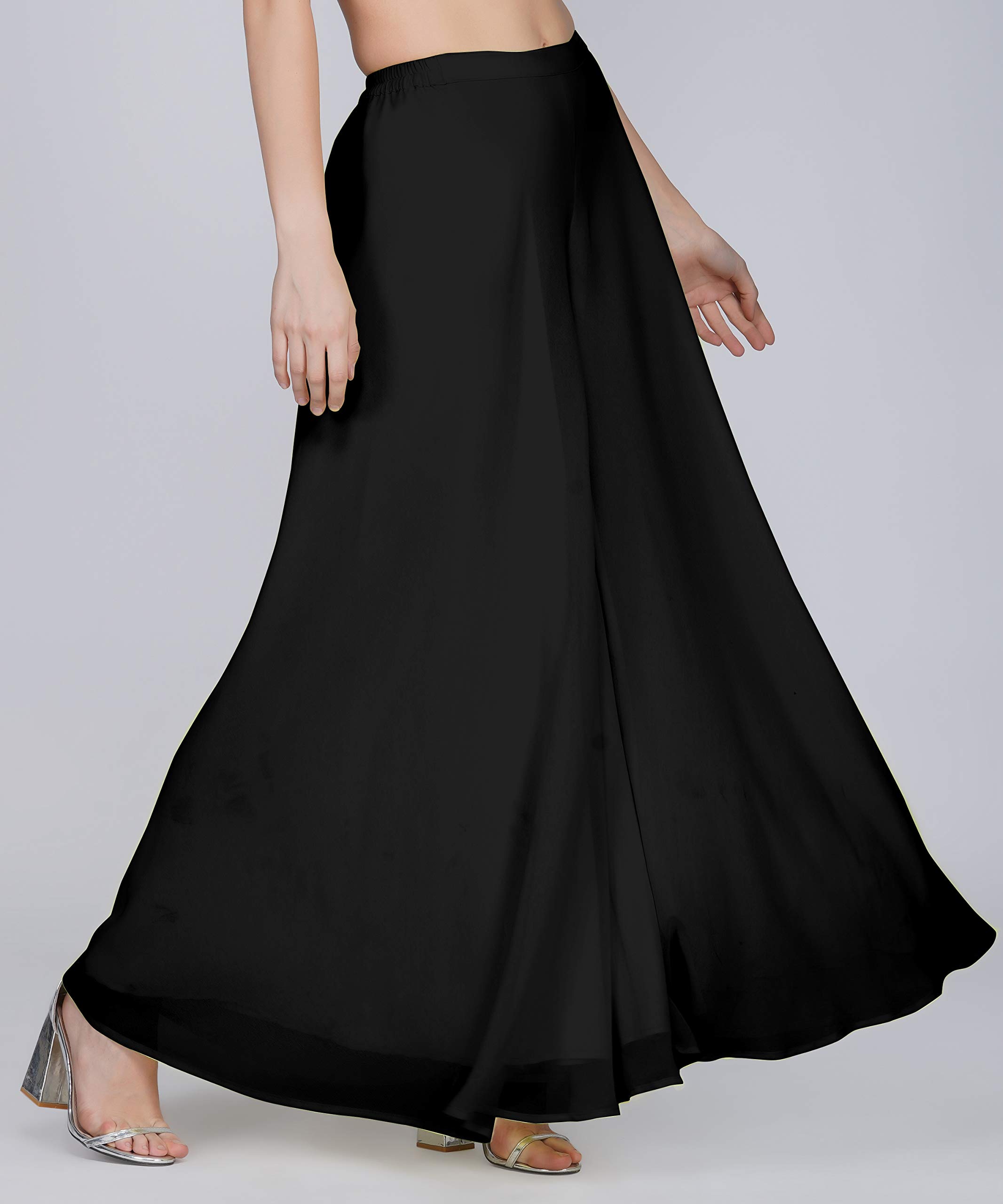 RATAN Women High Rise Georgette Flared Freesize Relaxed Fit Sharara Palazzo Pant With Lining (Black_Onesize) Free Size 4