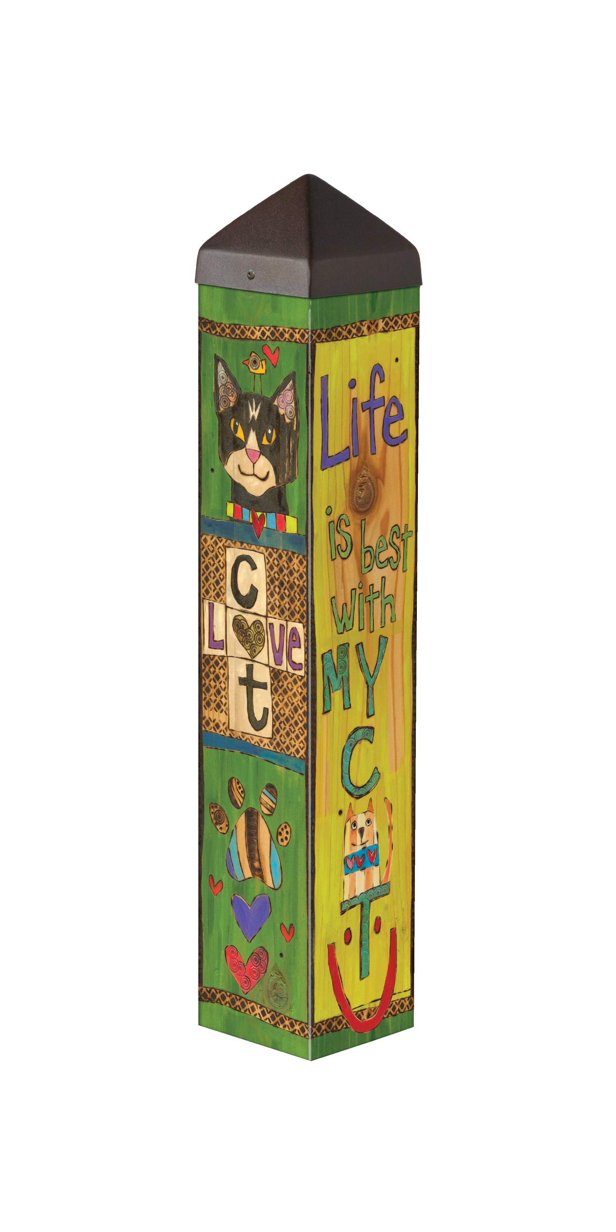 Studio M Lessons from My Cat Art Pole Pet Kitty Outdoor Decorative Garden Post, Made in USA, 20 Inches Tall