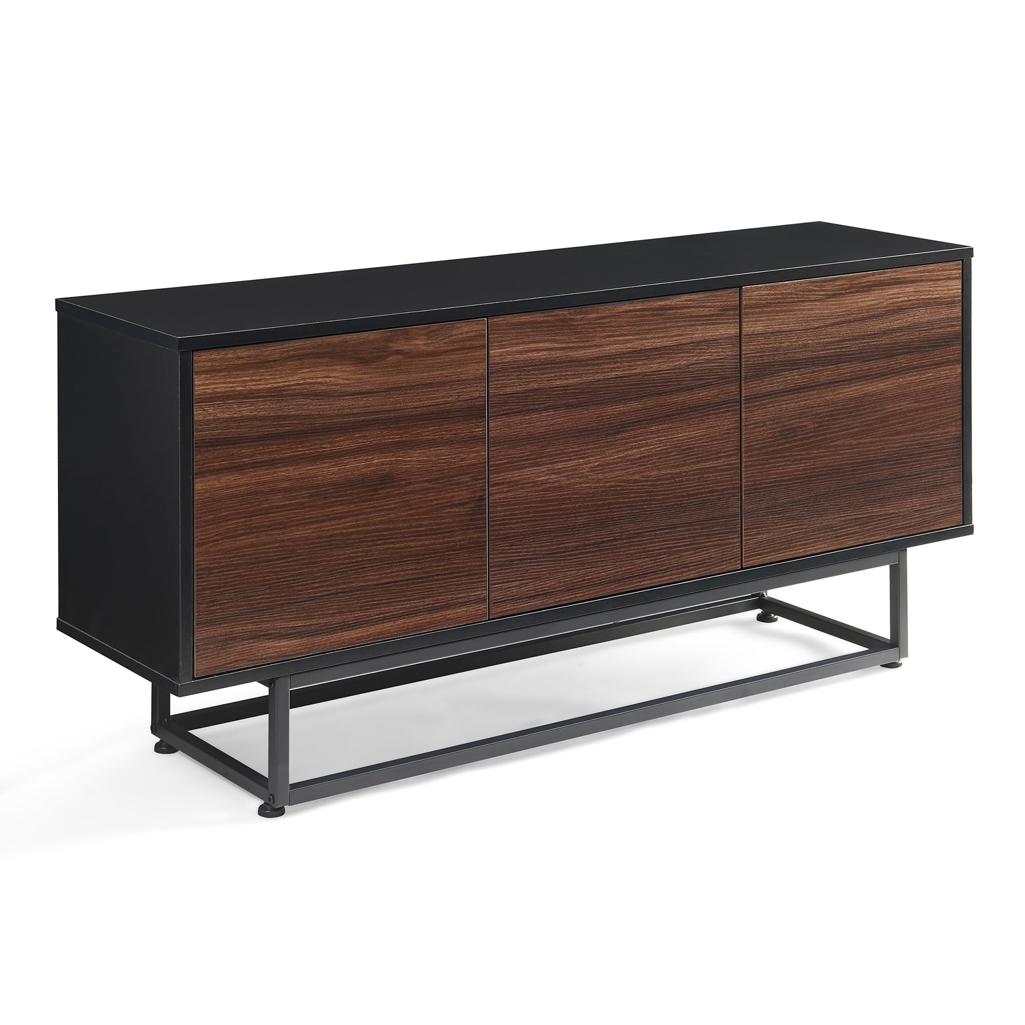 [en.casa] Armadietto Credenza Bassa con 3 Ante Push-Open Piedistallo in Metallo Mobile Contenitore per Soggiorno Camera Ingresso 120x30x55 cm Nero/Effetto Noce