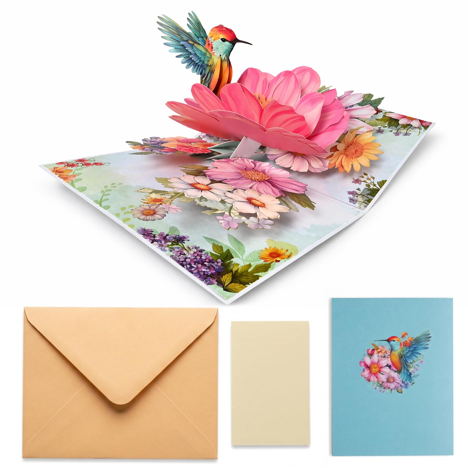 3D Pop Up Birthday Cards for Women, Hummingbird and Floral Greeting Card for Mum, Wife, Sister, Daughter, Special Friend, Anniversary, Mother's Day with Envelope