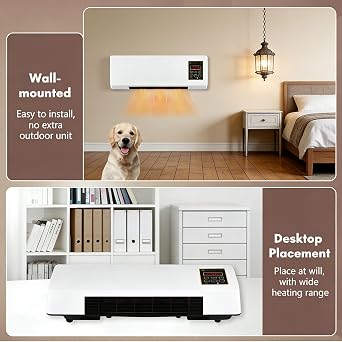 Ductless Air Conditioner Fan Heater, Portable Wall Mounted Mini AC Heater, 2 In 1 Mini Nature Fan And Heating Mini Split Ac/Heating System For Home Kitchen Living Room(Yellow)
