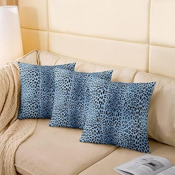 Retro Blue Leopard Print Throw Pillow Covers,Jungle Wild Animals African Cheetah Skin Cushion Covers 20x20 for Camper Office,Rustic Safari Animals Decor Pillowcases Set of 2