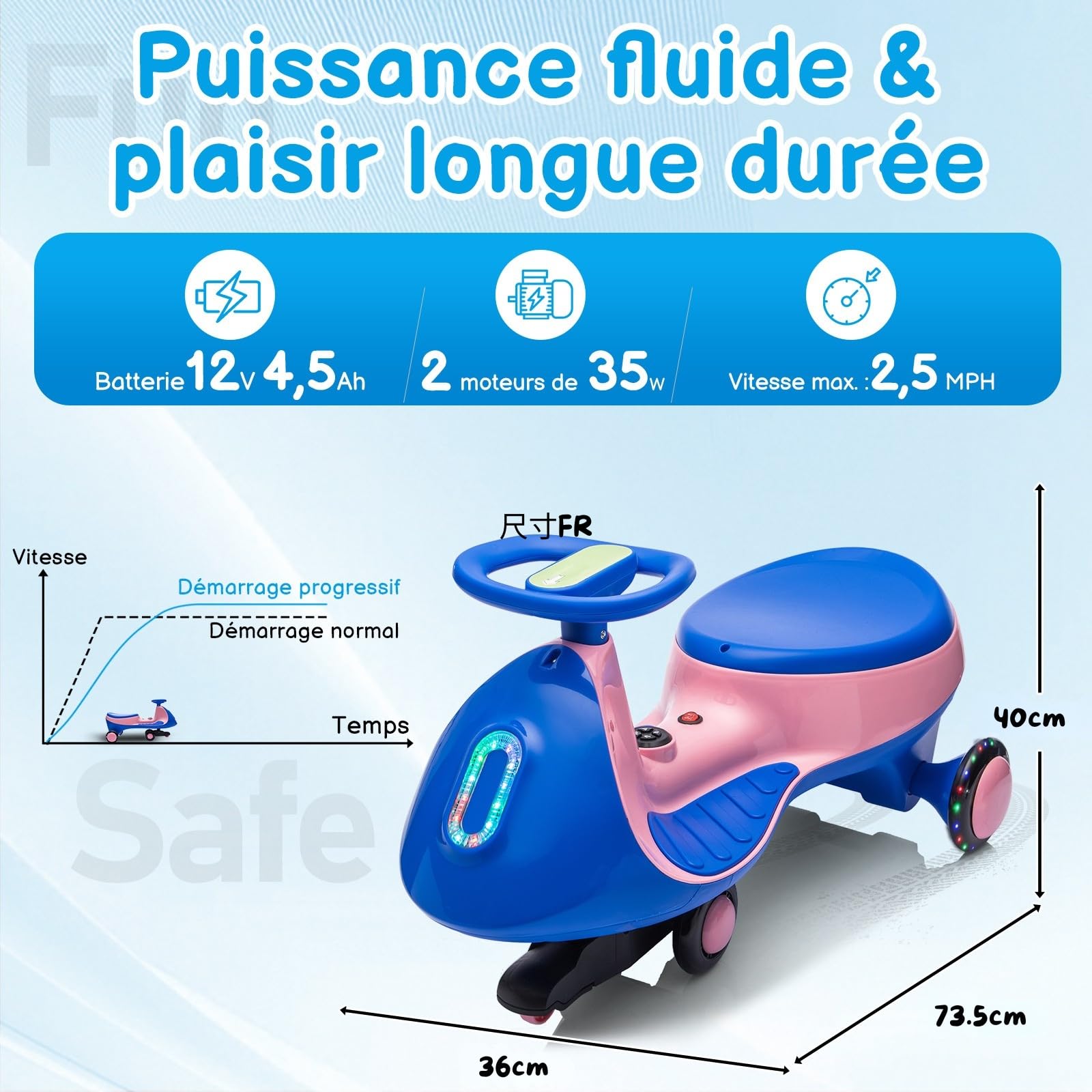 Voiture électrique Enfant 2 en 1 avec MP3 pour Enfants à Partir de 3 Ans Bleu-Rose
