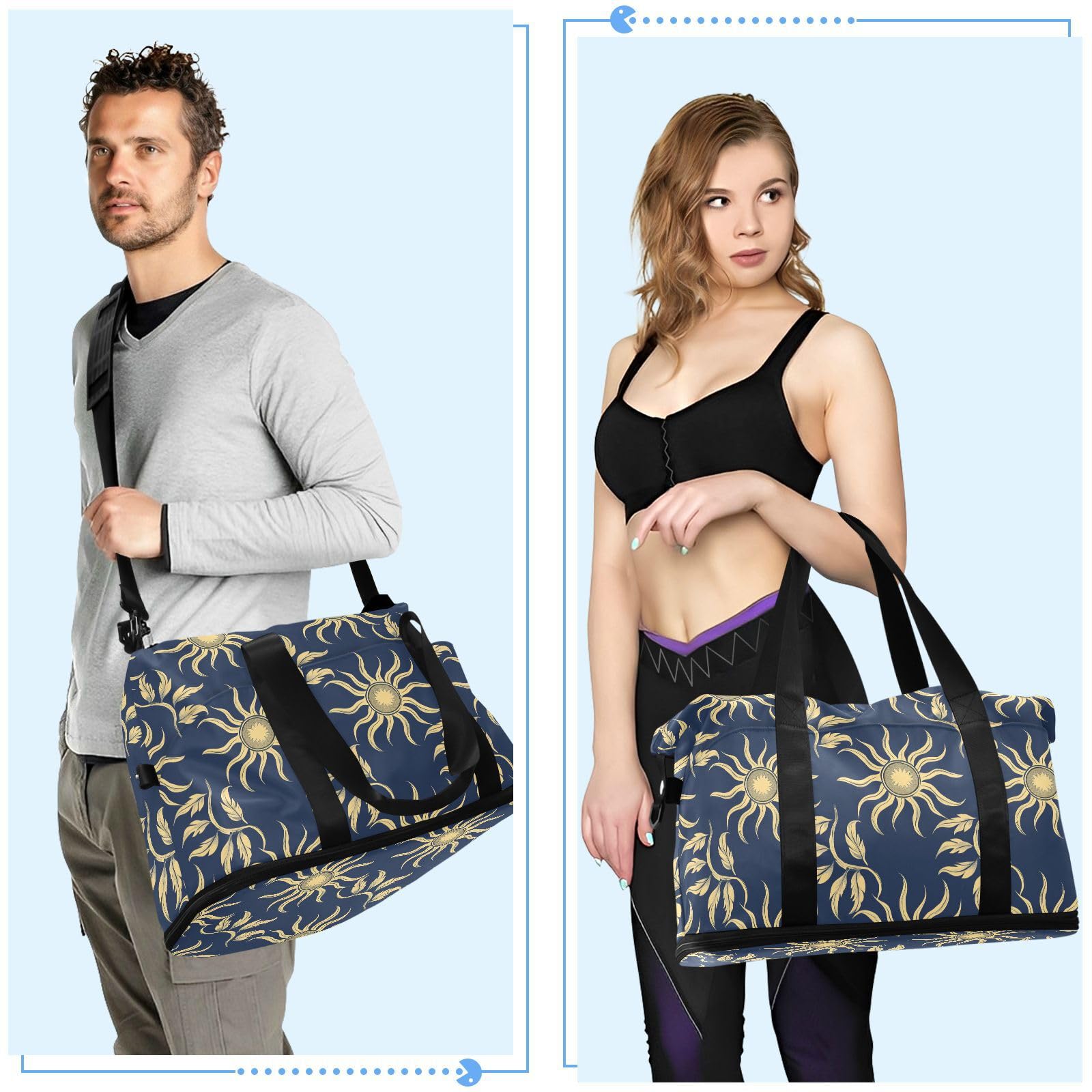 William Morris styl design słońce ciemnoniebieska torba na noc z mokrą kieszenią regulowany pasek siłownia sport torby marynarskie do uprawiania sportu wielofunkcyjne dla mężczyzn kobiet