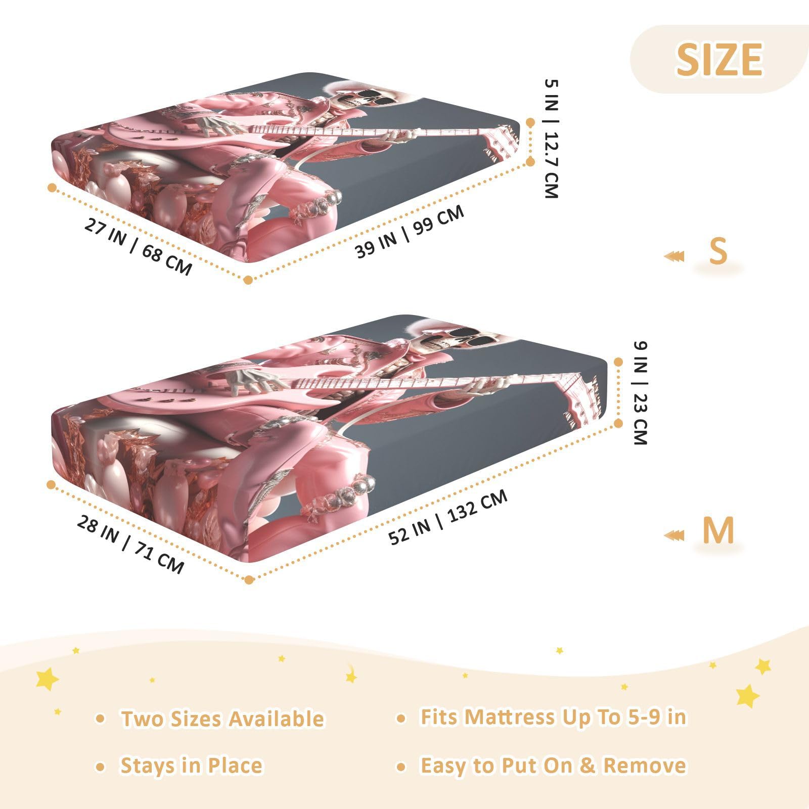 Guitare Crâne Rose Drap Housse pour Lit BéBé en Coton Doux,Adapté au Matelas Parc