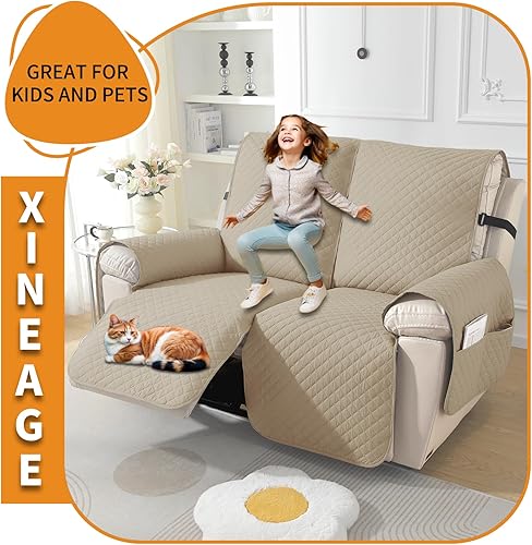 Vista 176 de XINEAGE Funda reclinable resistente al agua, fundas para sofá reclinable de 3 asientos con bolsillos, funda protectora acolchada gruesa para perros