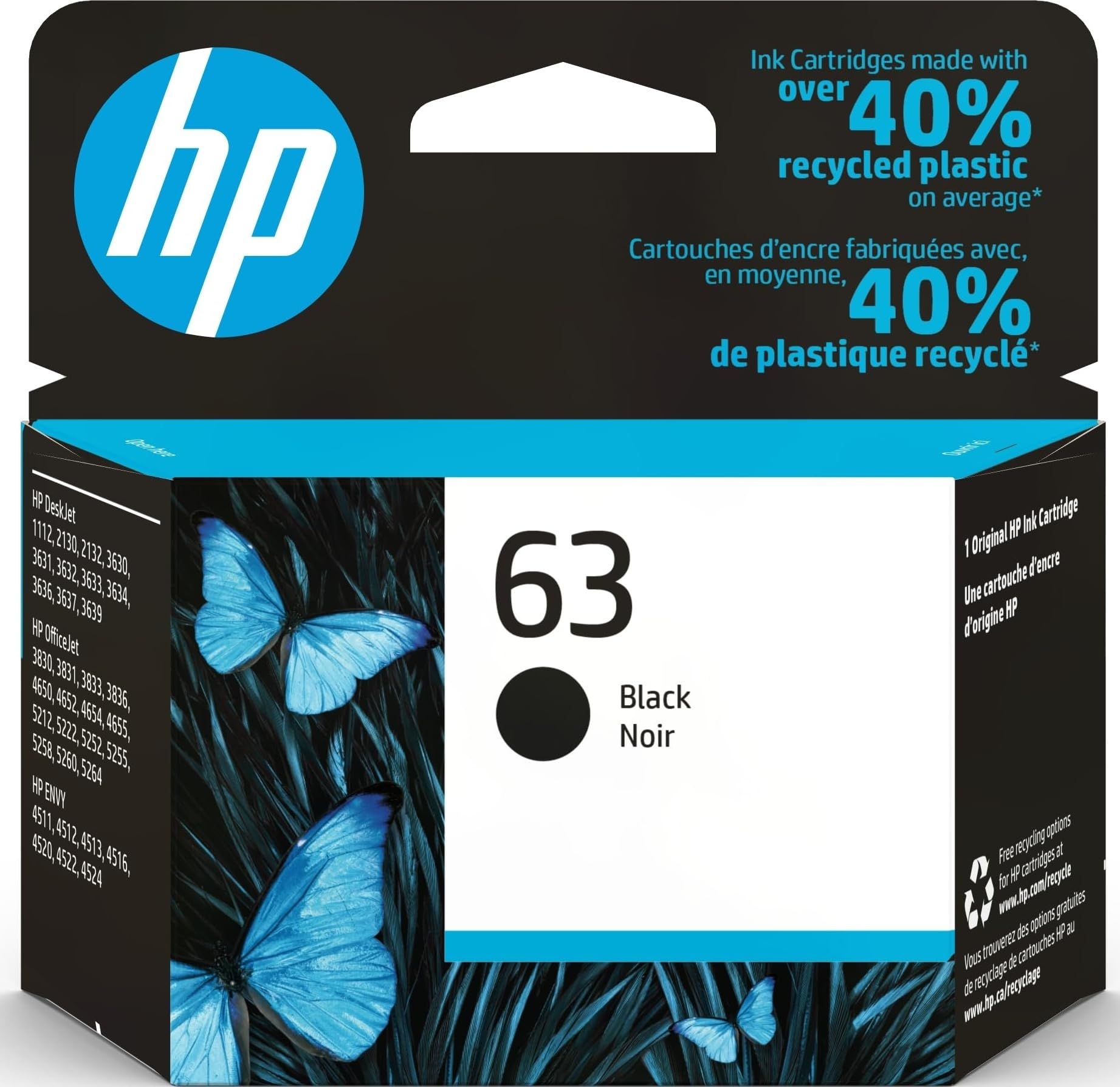 HP 63 Black Ink Cartridge, 1 Pack