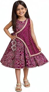 The Magic Wand Kids Girls Woven Printed Tiered Dress Ethnic Festive Party Knee Length Stylish One Piece Midi Fit &amp; Flare F...