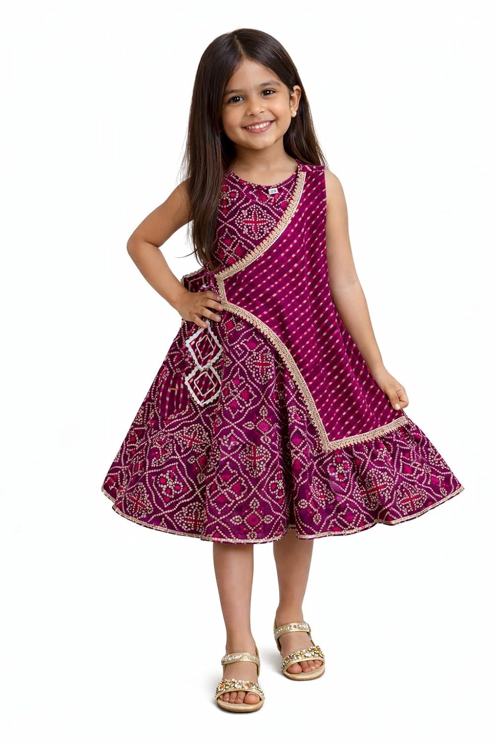 The Magic Wand Kids Girls Woven Printed Tiered Dress Ethnic Festive Party Knee Length Stylish One Piece Midi Fit & Flare F... - Review, Price and Buying Guide