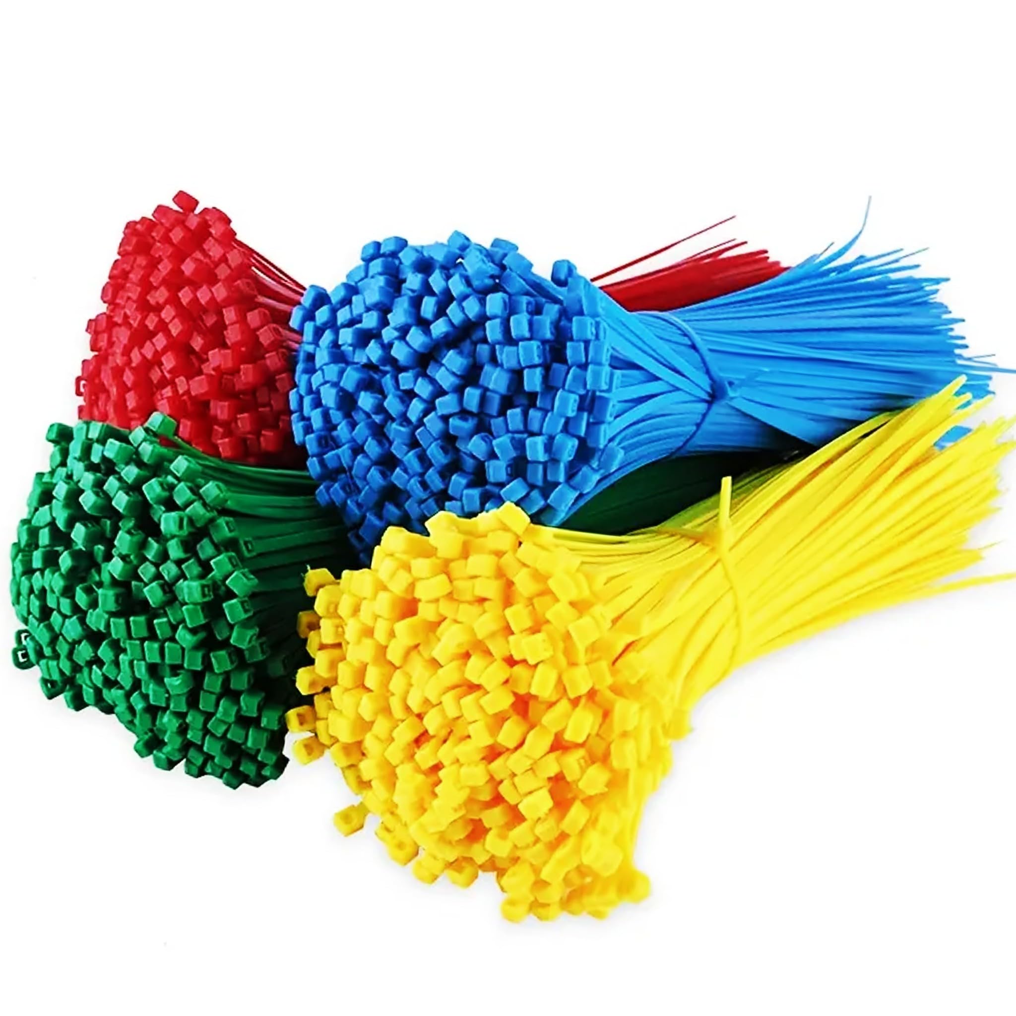 Bricoloco Lot de 400 serre-câbles en nylon colorés - Vert, jaune, rouge et bleu - Pinces de serrage en plastique multi-usages pour câble, jardin, tuyau (3, 3,6 x 200 mm)