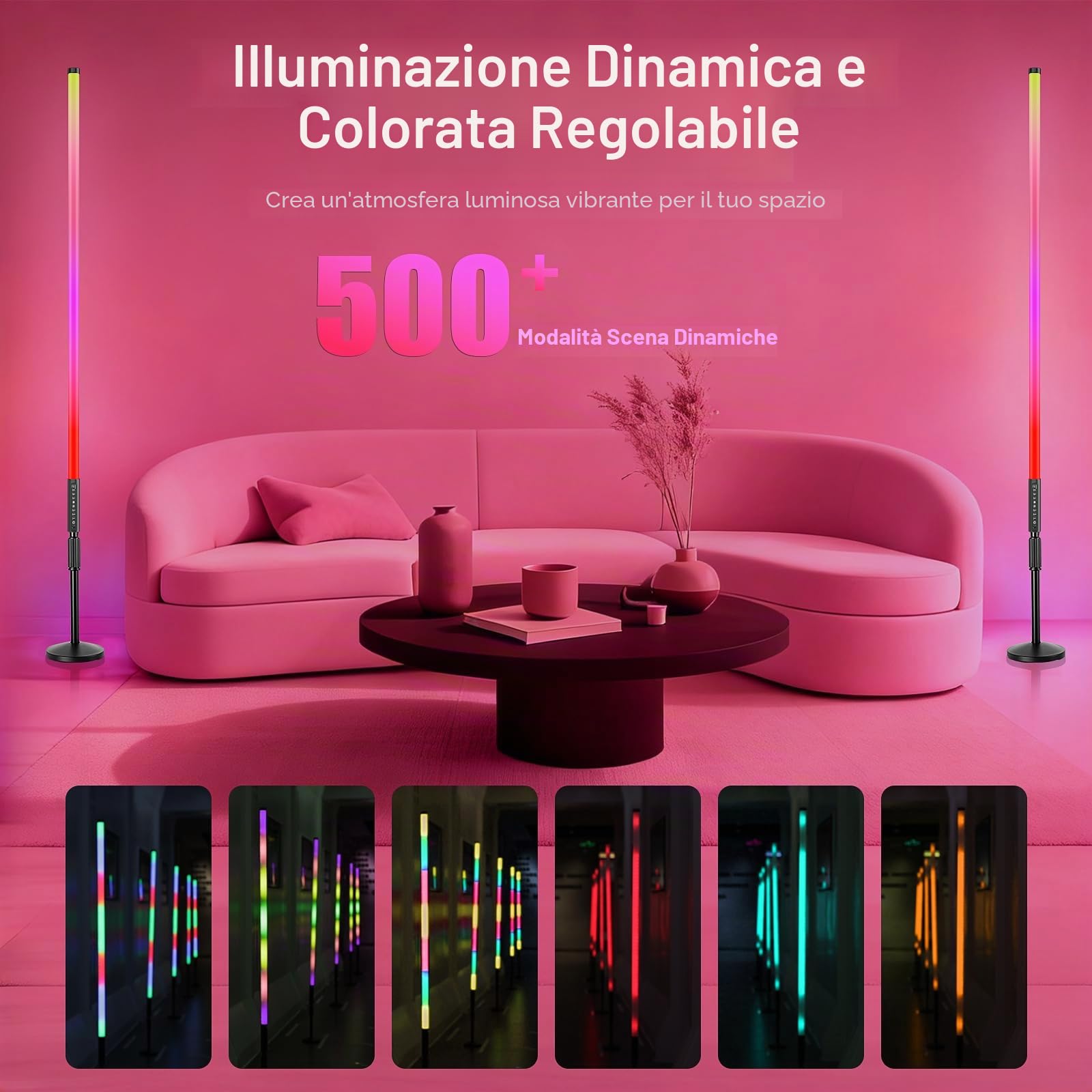 6 luci video a LED portatile da 120cm con treppiede, 2,4 G, luce per fotografia a LED, dimmerabile e modalità musica, batteria da 5000 mAh, Tubo luminoso RGB per YouTube,streaming di giochi,feste,bar