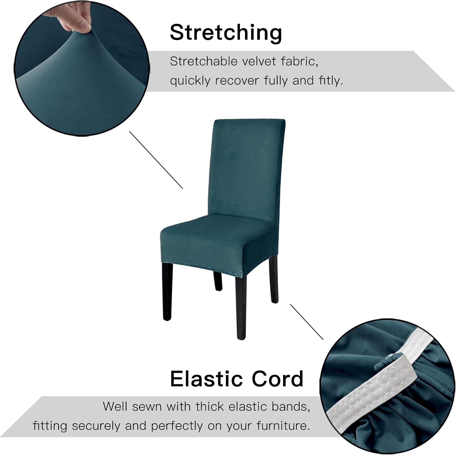 maxmill 4 Pcs Velvet Dining Chair Slipcovers, Stretch Chair Covers, Soft Thick Parson Chair Slipcover, Removable Washable Chair Seat Protector Cover for Home Party Hotel Wedding Ceremony, Deep Teal
