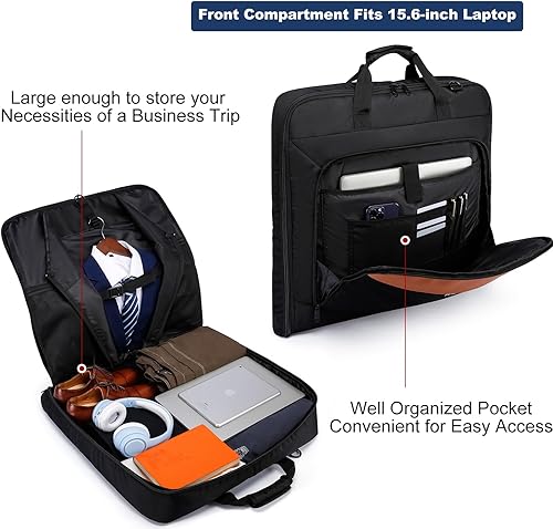 Miniatura 3 de Bolsa de ropa para viajes, bolsa grande de traje para hombre, hasta 3 trajes, bolsas de ropa para viajes de negocios, maleta colgante 2 en 1 para