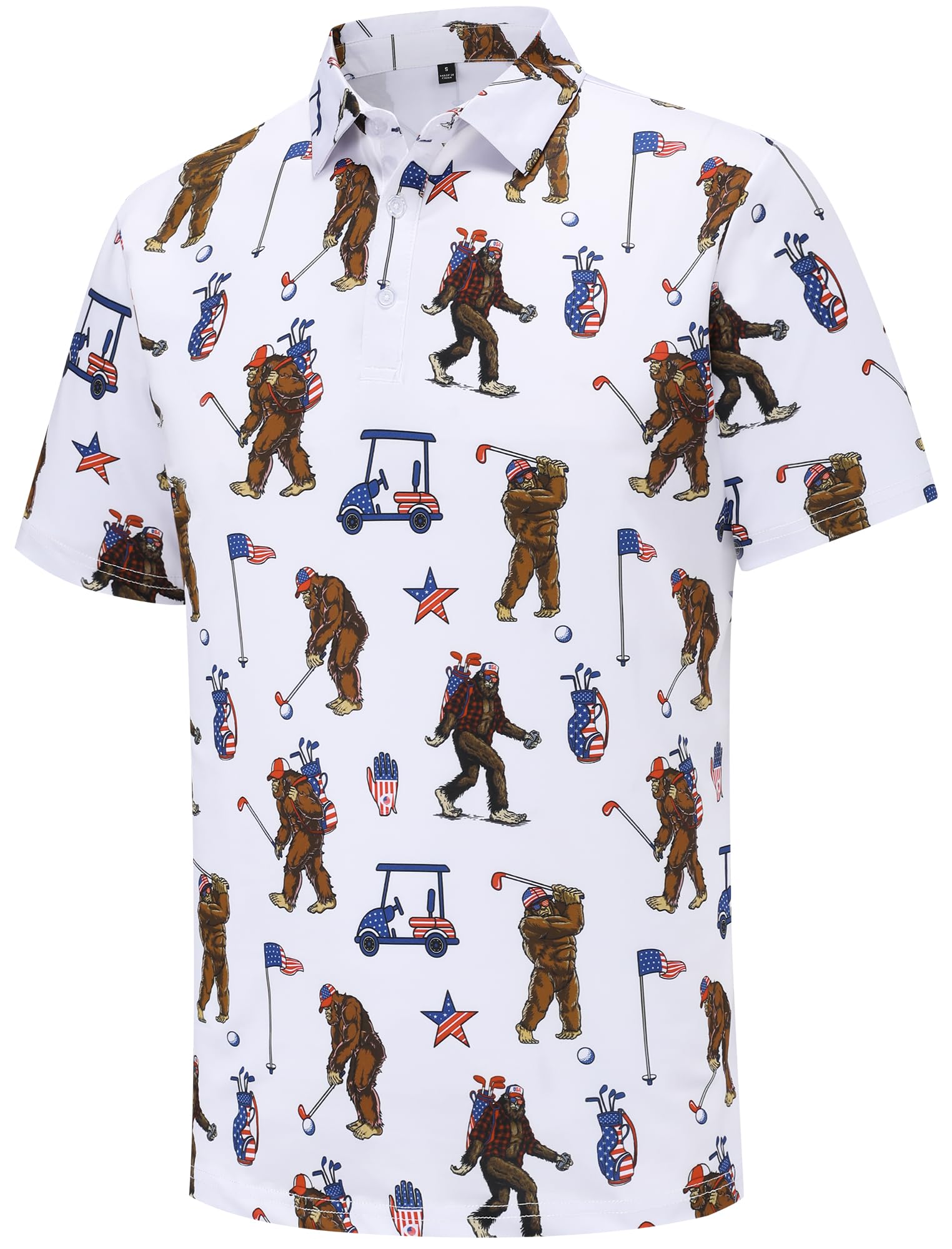 Mens Golf Polo Shirts Short Sleeve Performance Moisture Wicking Dry Fit Casual Print Funny Golf Polo Shirts for Men