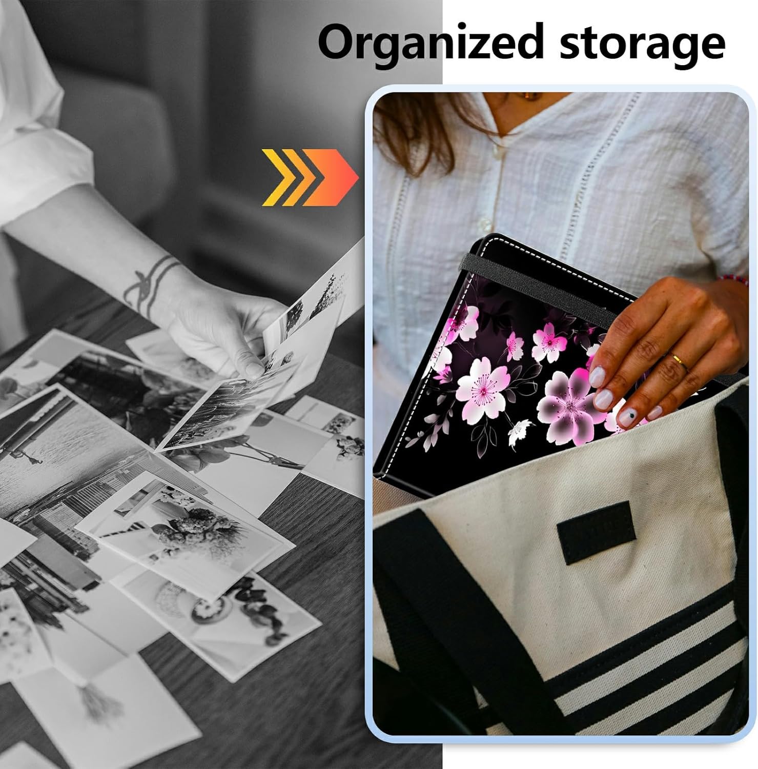 Photo Album 5x3.5" 80 Photos Pockets PU Leather Cover Photo Albums with Inner Transparent Pockets and Elastic Band Design for Family Anniversary Wedding Baby Pets,Pink White Flower