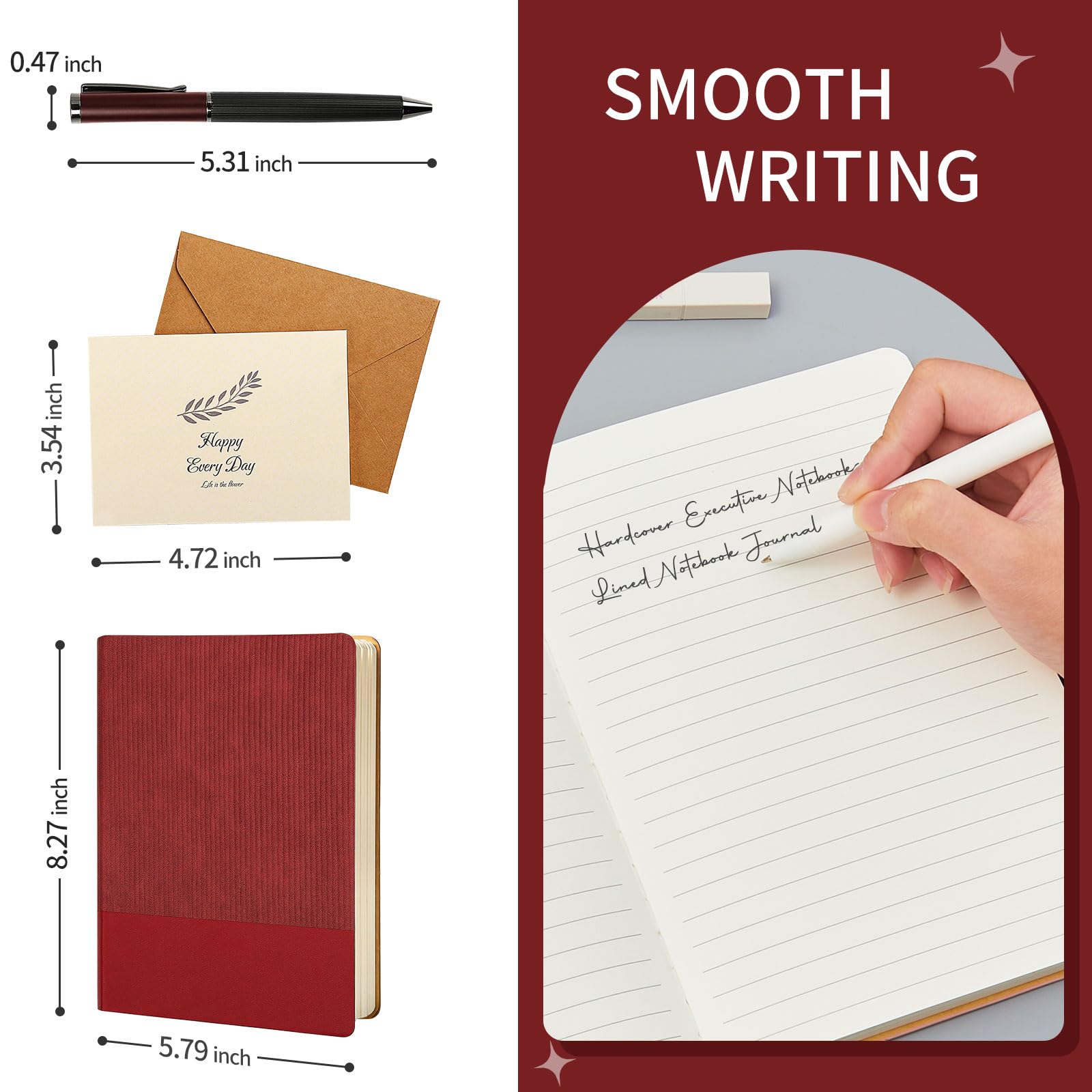 TSFPapier Cuaderno rayado A5 con bolígrafo y caja de regalo, 216 páginas, diarios de piel sintética para mujeres y hombres, papel grueso de 100 g/m², cuaderno con rayas universitarias para escuela