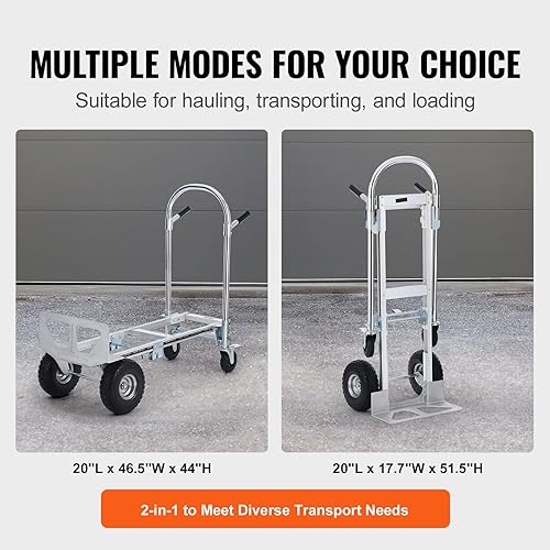 Miniatura 34 de VEVOR Folding Hand Truck and Dolly, 309 Lbs Capacity, Aluminum Foldable Cart, Heavy-Duty Luggage Trolley Cart with Telescoping Handle and PP+TPR