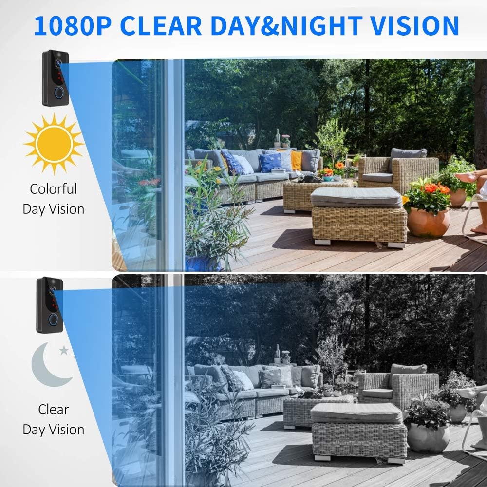 ❤ Crаzу Dеаlѕ Wireless Doorbell Camera with Motion Detection & WiFi Video Doorbell Camera with Chime, Smart Doorbell Support Cloud Storage Remote HD Call, Night Vision(with Free APP)
