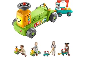 Fisher-Price Laugh & Learn 4-in-1 Farm to Market Tractor Ride-On with Pull Wagon