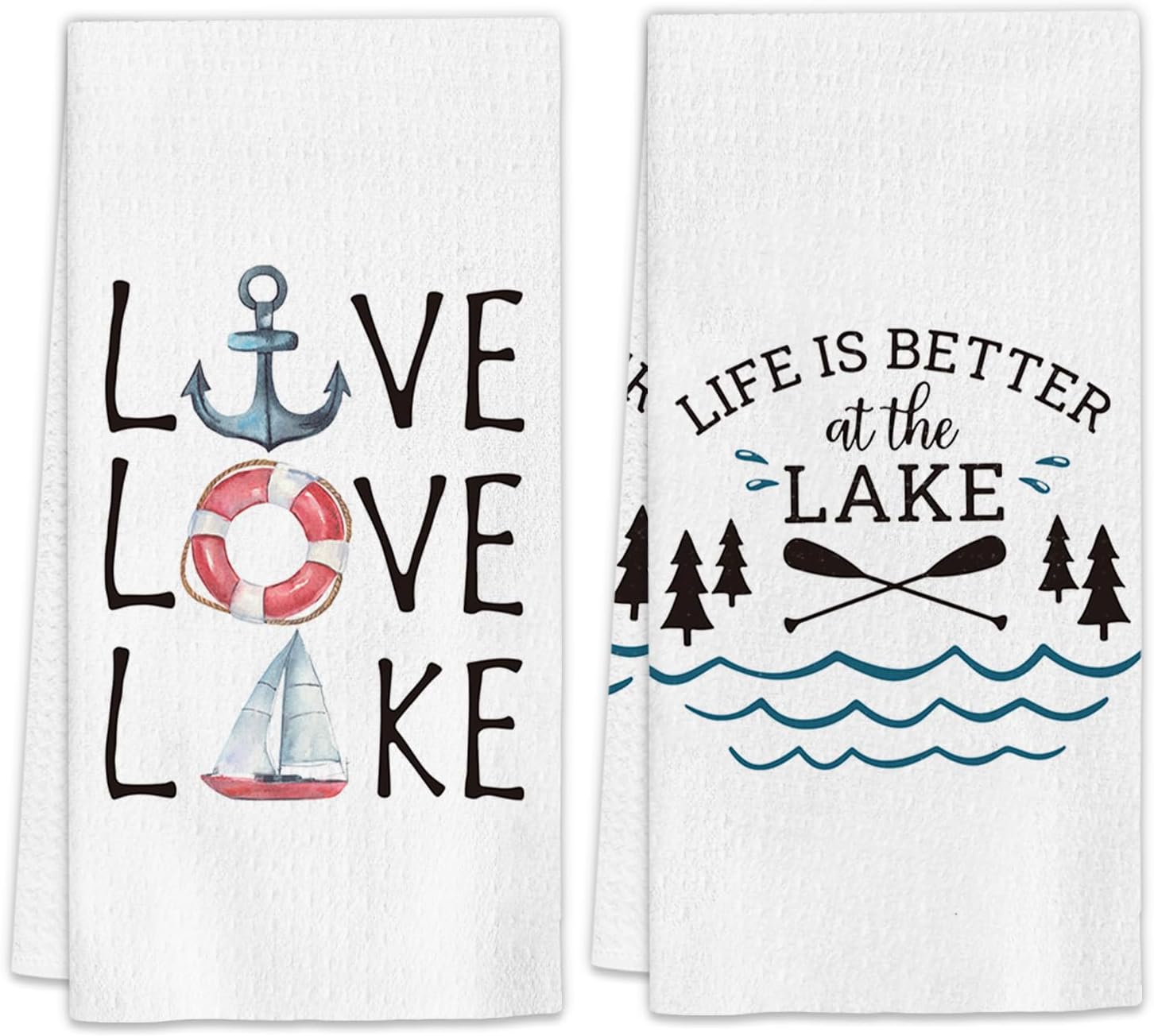 Lake House Decor Kitchen Towels Set of 2, Lake Gifts Dish Towels, Life is Better at The Lake Decorative Hand Towels for Bathroom Kitchen,Lake Lover House Bathroom Kitchen Decor(16x24 Inch)
