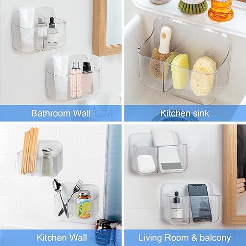Miniatura 4 de Diesisa 2 organizadores de plástico para montaje en pared, organizador adhesivo transparente para puerta de gabinete, estantes de baño para pared,