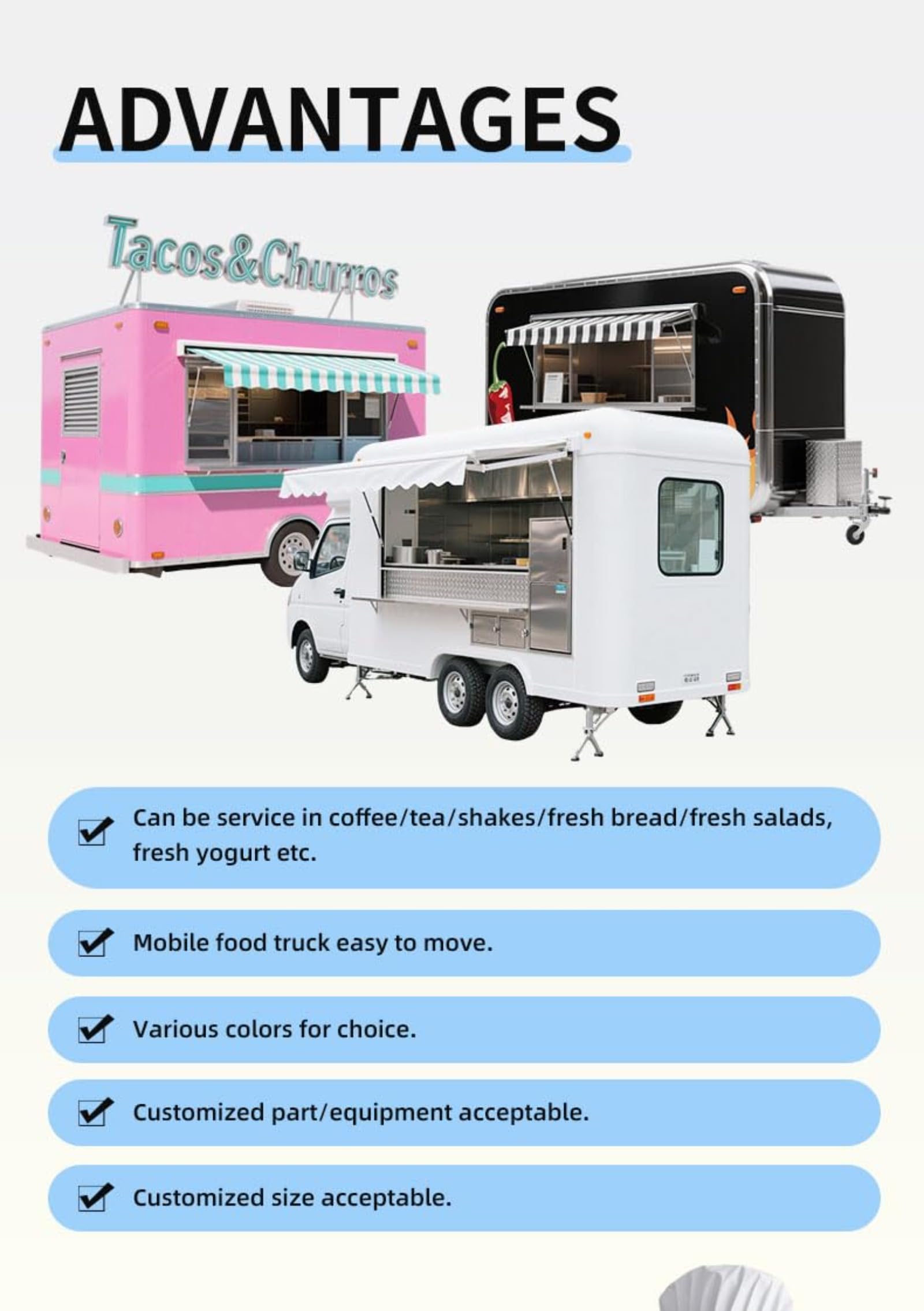 Przyczepa Food Truck na sprzedaż, mobilna przyczepa do kawy i przekąsek – konfigurowalny wózek spożywczy z miejscem do przygotowywania kawy i chłodzenia do obsługi herbaty i małych firm