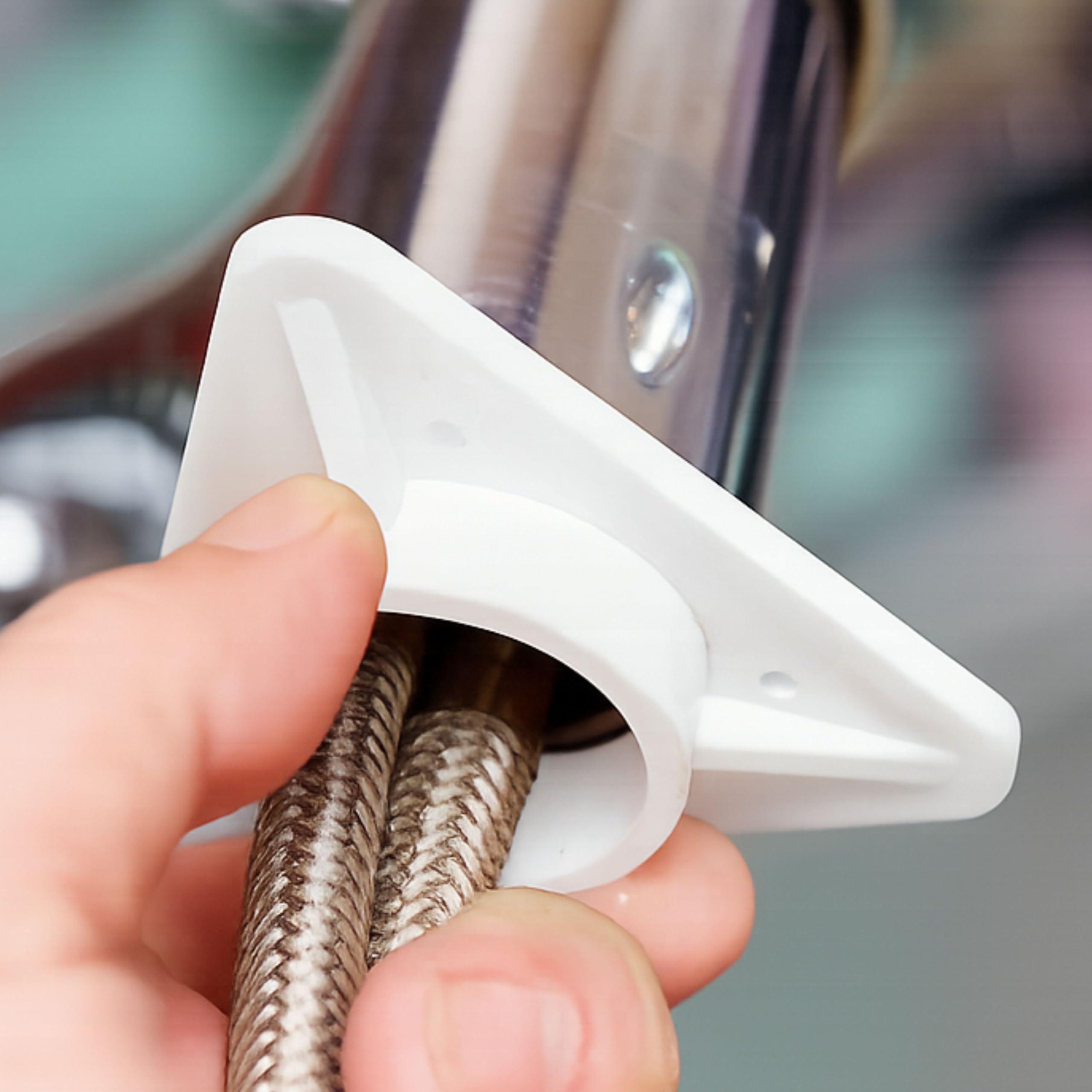 Rinforzo per lavello, 2 pezzi, bianco, in ABS, misura standard con foro interno Ø 36,5 mm, stabilizzatore per lavelli in acciaio inox a parete sottile