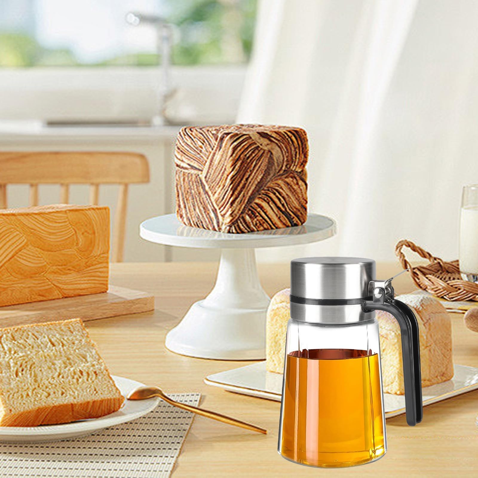 ZoeQide Siruaspender aus Glas 400ml – Honigspender mit Edelstahl-Ausgießer & tropffreiem Deckel – Transparenter Glasbehälter für Kaffee-Bar, Küche