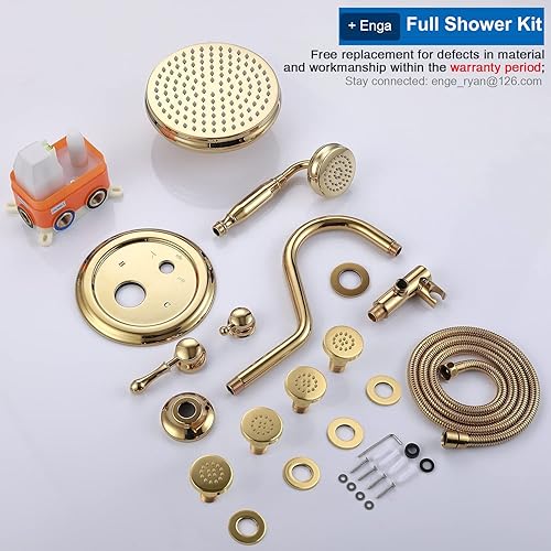 Miniatura 8 de ENGA Juego completo de grifos de ducha antiguos, sistema completo de ducha dorado brillante con chorros de 8 pulgadas de cabezal de lluvia y