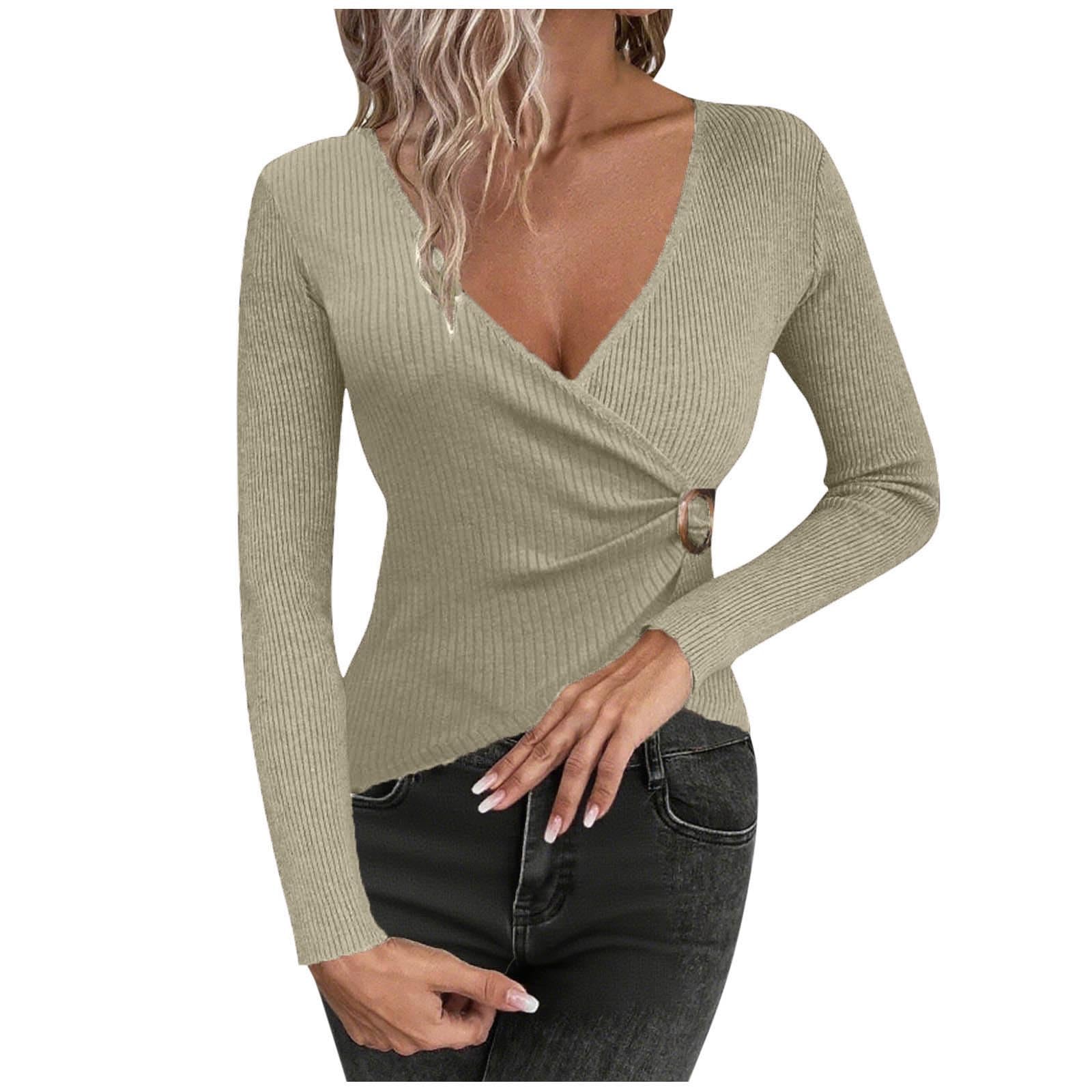Criss Cross Wrap Sweater Women Long Sleeve Slim Fit Knit V-Neck Sweaters 2025 Fall Casual Going Out Tops