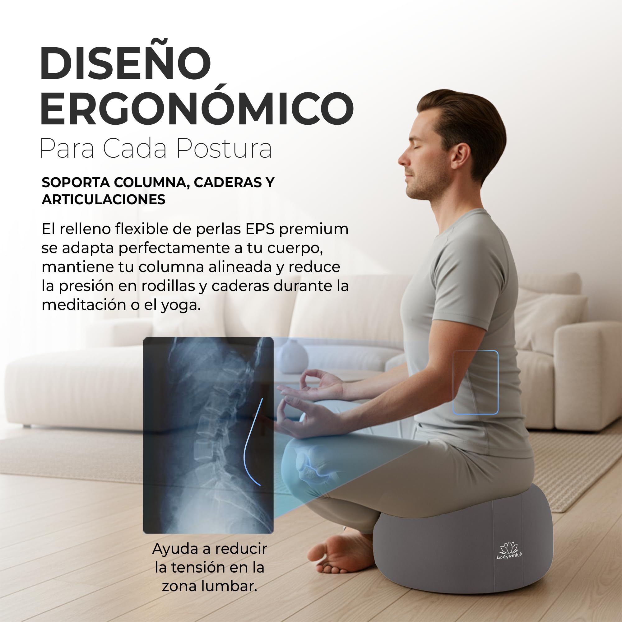 Body & Mind Cojín de Yoga Cojín de meditación Cojín de Asiento de Suelo para meditación y Yoga; Funda Lavable y Relleno Transpirable de Primera Calidad; Altura del Asiento de 19 cm