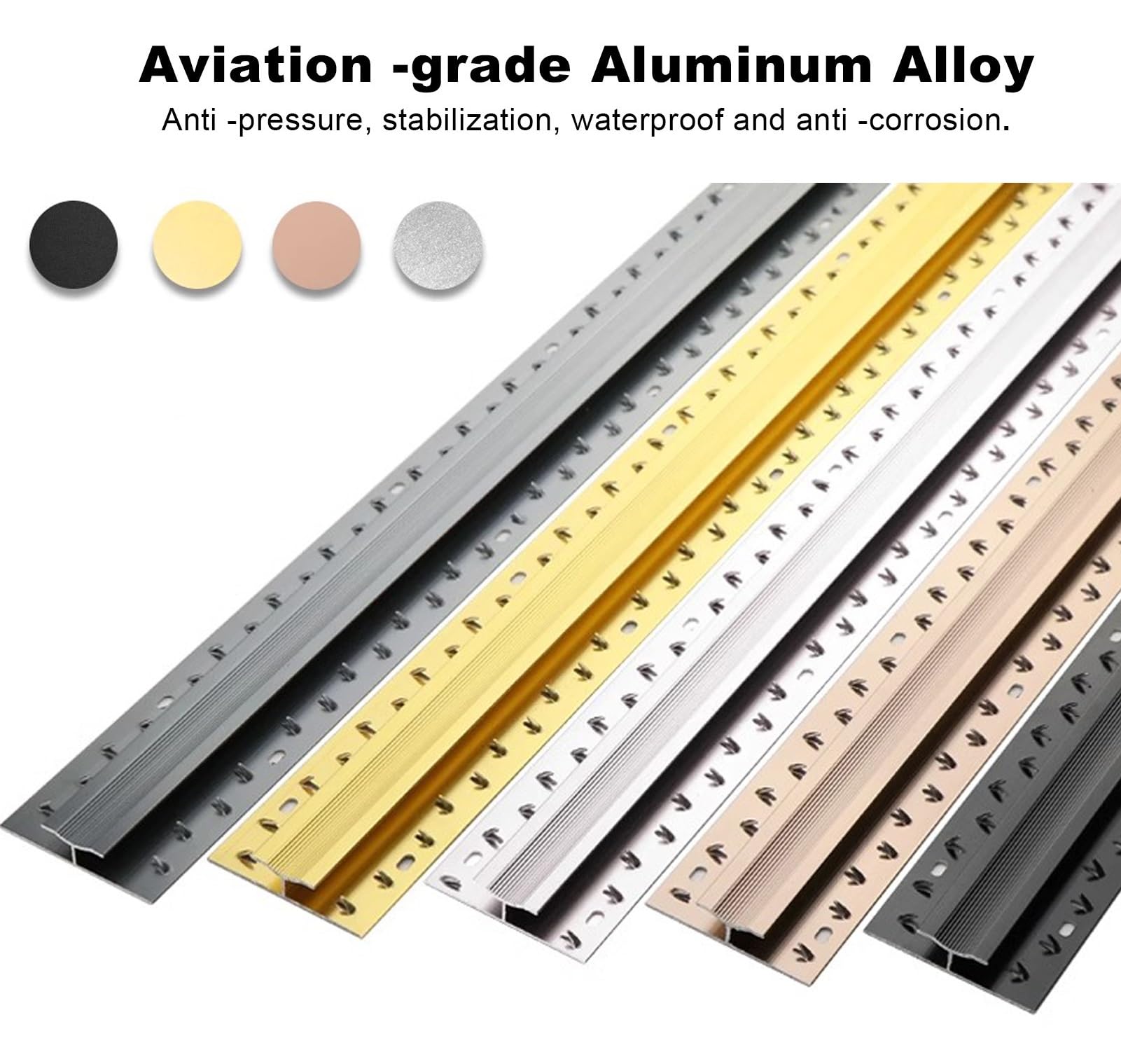 Bande de transition antidérapante en aluminium de 90 cm pour tapis et planchers en bois - Joint de sol en métal durable pour une utilisation sûre et sécurisée à la maison