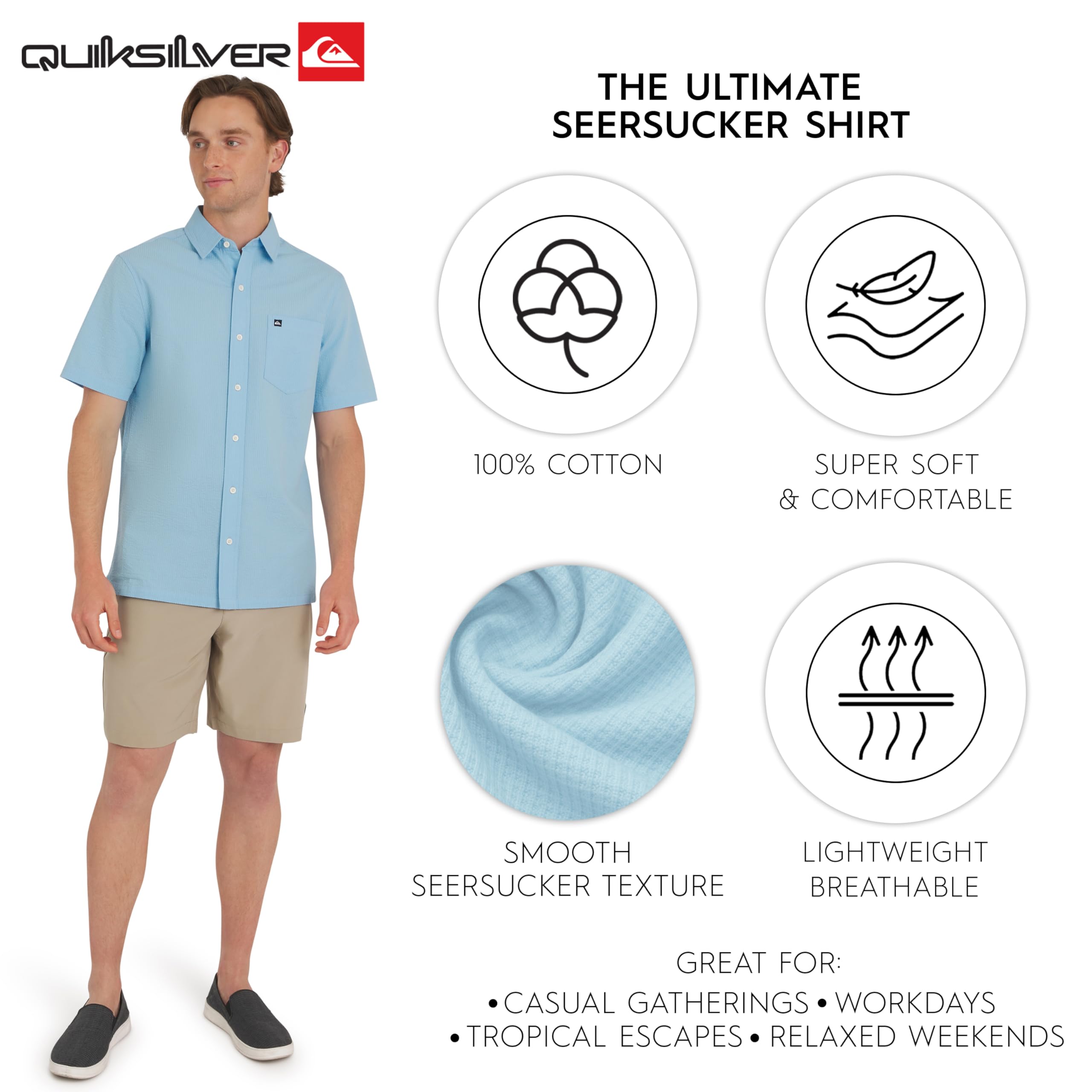 Quiksilver Premium Cotton Short Sleeve Button Down Seersucker Shirt Camicia Seersucker Uomo (Pacco da 1)