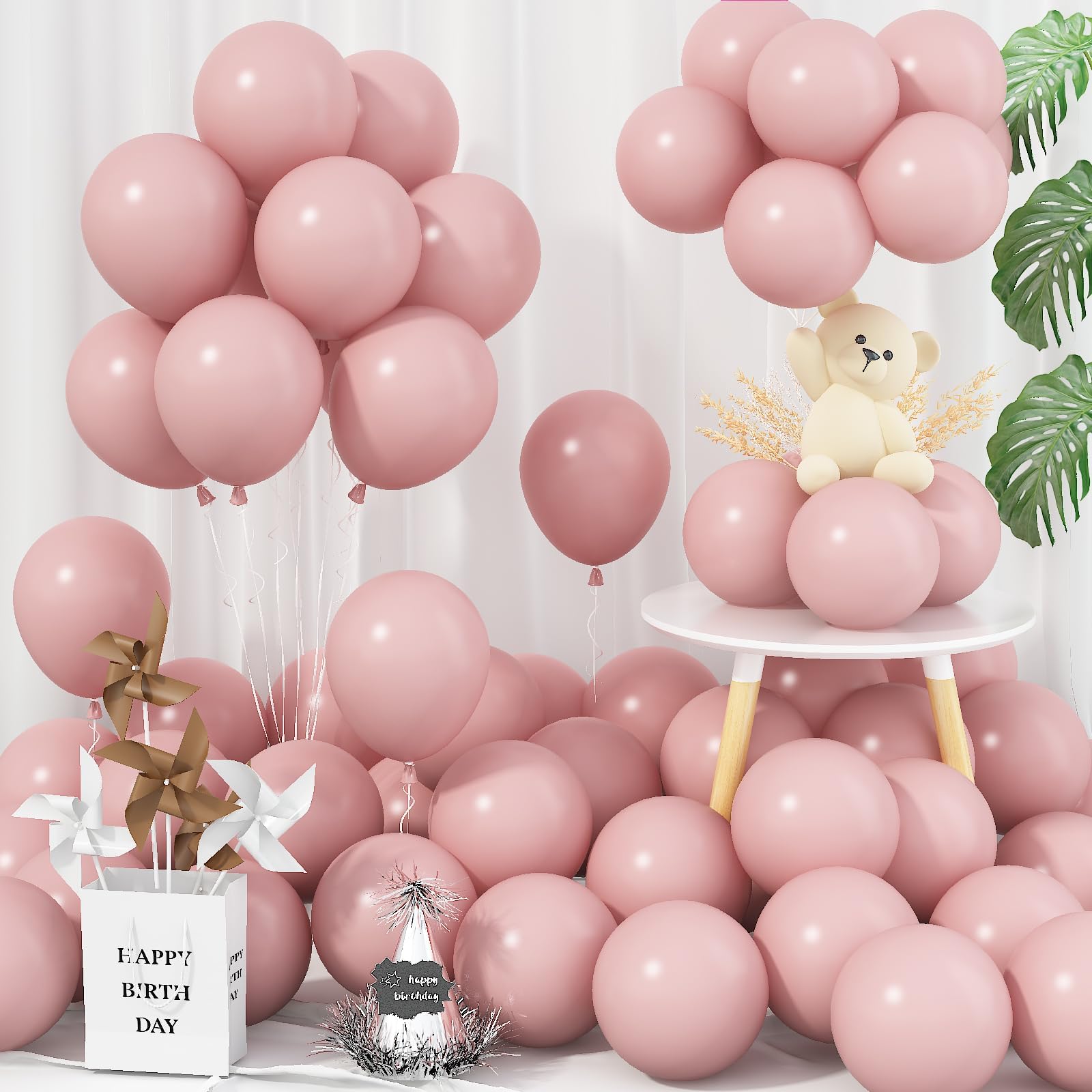 Jobkoo 5 Inch Pink Balloons, 60 Pcs Boho Dusty Rose Pink Balloon Small Nude Blush Pink Party Balloons 5'' Mini Retro Vintage Pink Latex Helium Balloon for Girl Baby Shower Wedding Birthday Party Decor