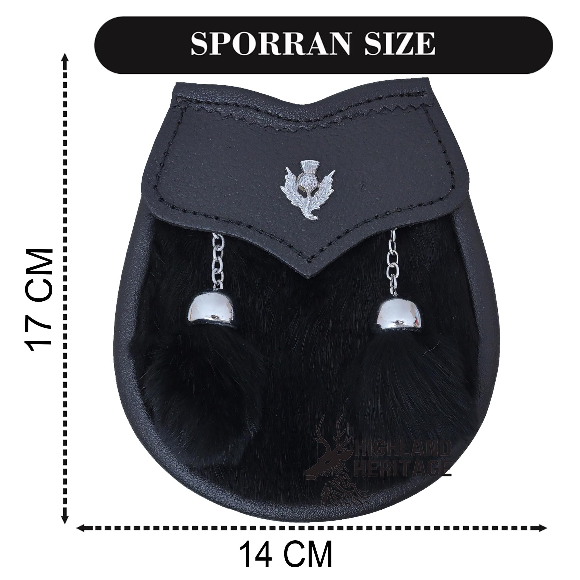 Kilt Sporran per bambini con pelliccia bianca e distintivo cardo in pelle nera, accessorio ideale per abiti scozzesi delle Highland da bambino, Sporran per bambini